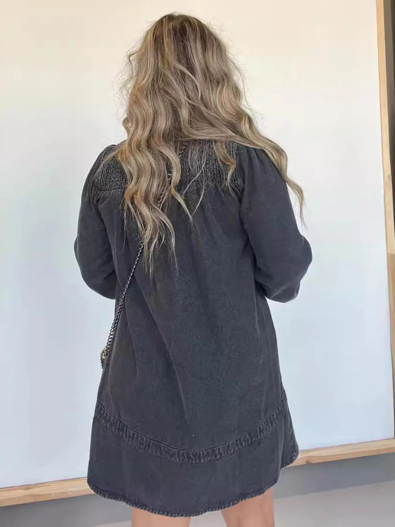 Full Size Button Front Long Sleeve Denim Dress Plus Size - Image 2