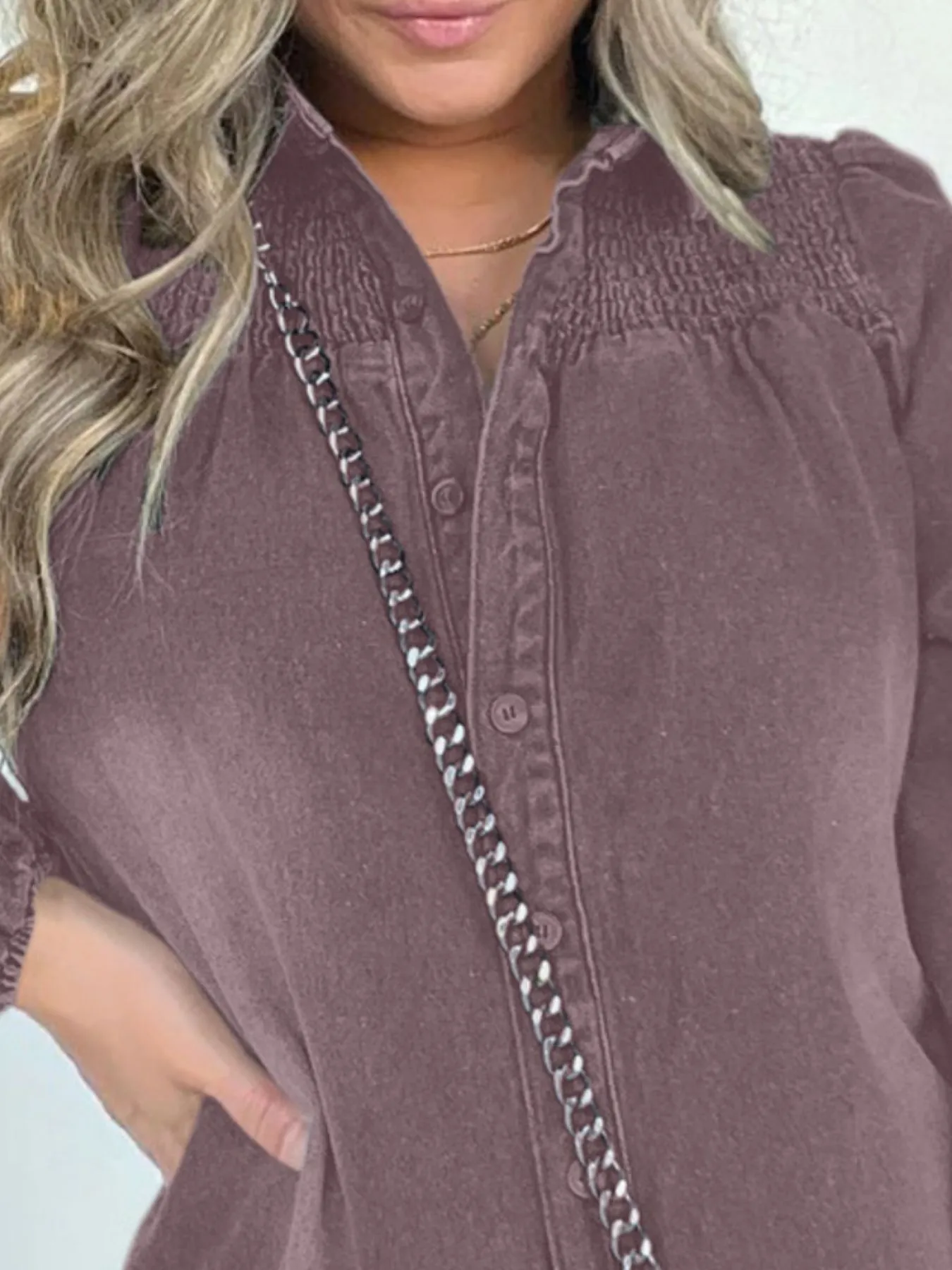 Full Size Button Front Long Sleeve Denim Dress Plus Size - Image 8