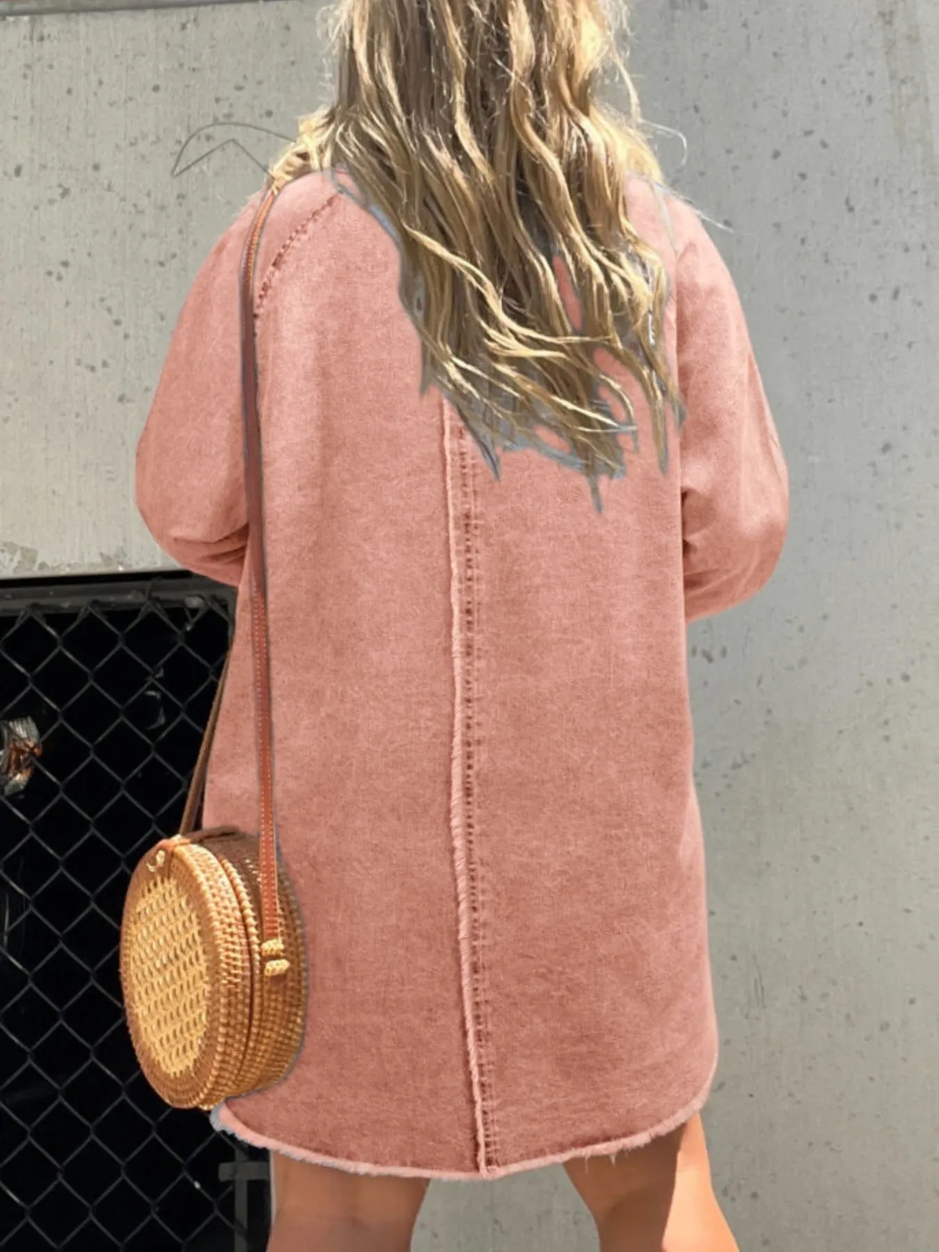 Full Size Button-Front Long Sleeve Denim Shirt Dress Plus Size - Image 10