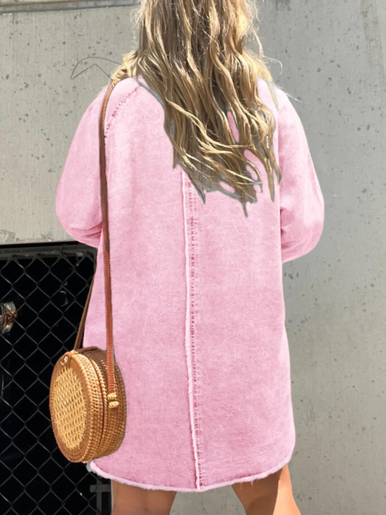 Full Size Button-Front Long Sleeve Denim Shirt Dress Plus Size - Image 12