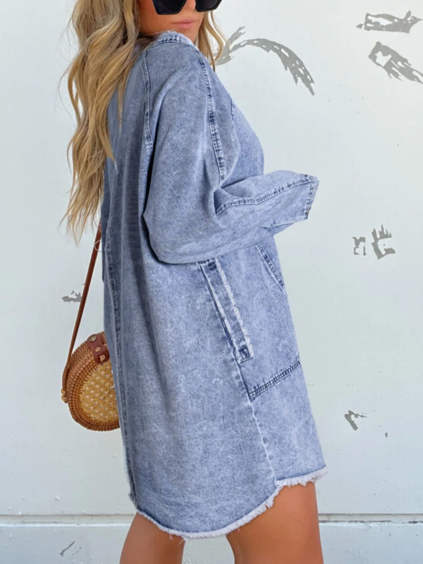 Full Size Button-Front Long Sleeve Denim Shirt Dress Plus Size - Image 2