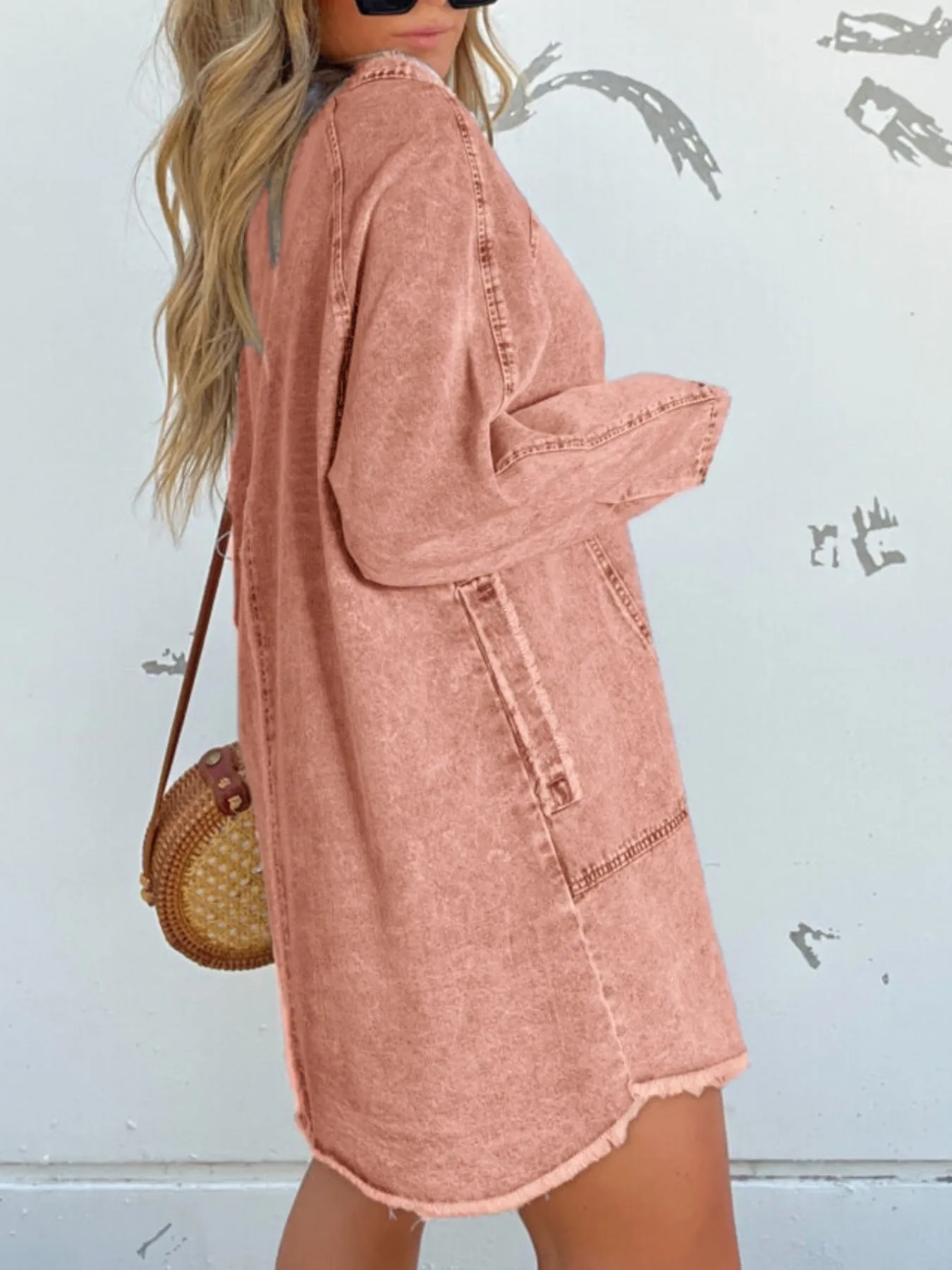 Full Size Button-Front Long Sleeve Denim Shirt Dress Plus Size - Image 9