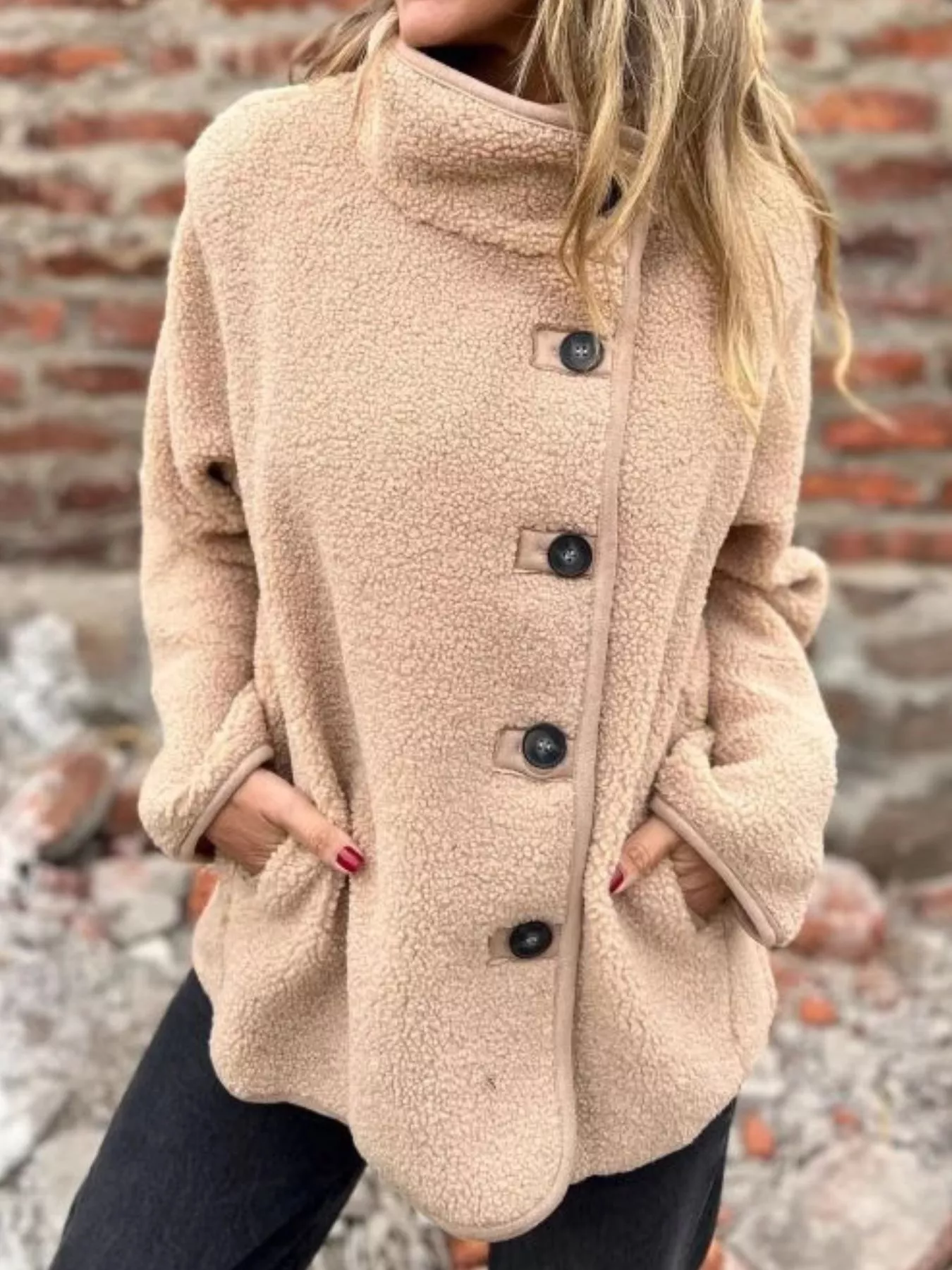 Full Size Button Up Long Sleeve Fleece Jacket Plus Size - Image 7