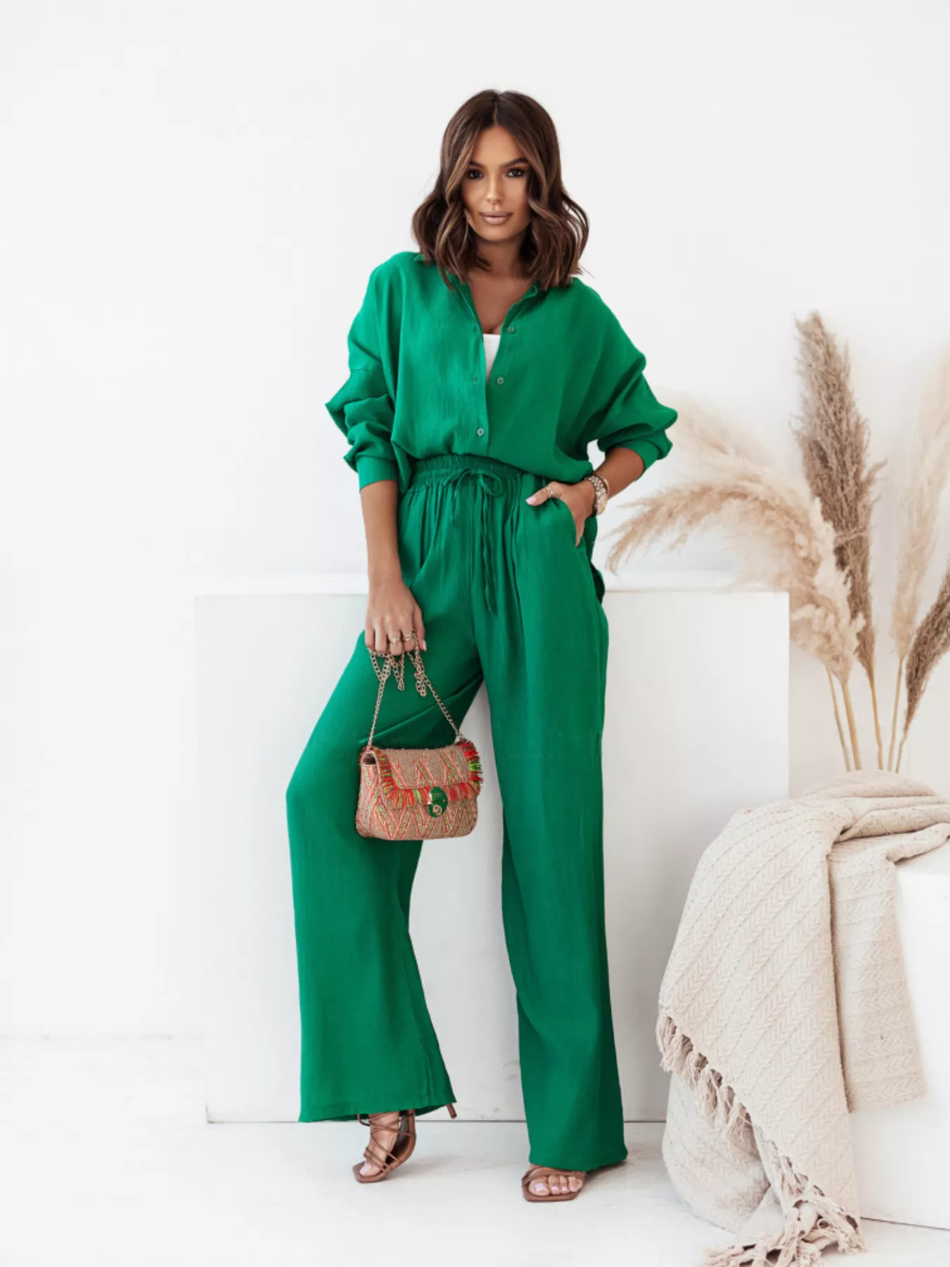 Full Size Button Up Shirt and Pants Set Plus Size - Image 20