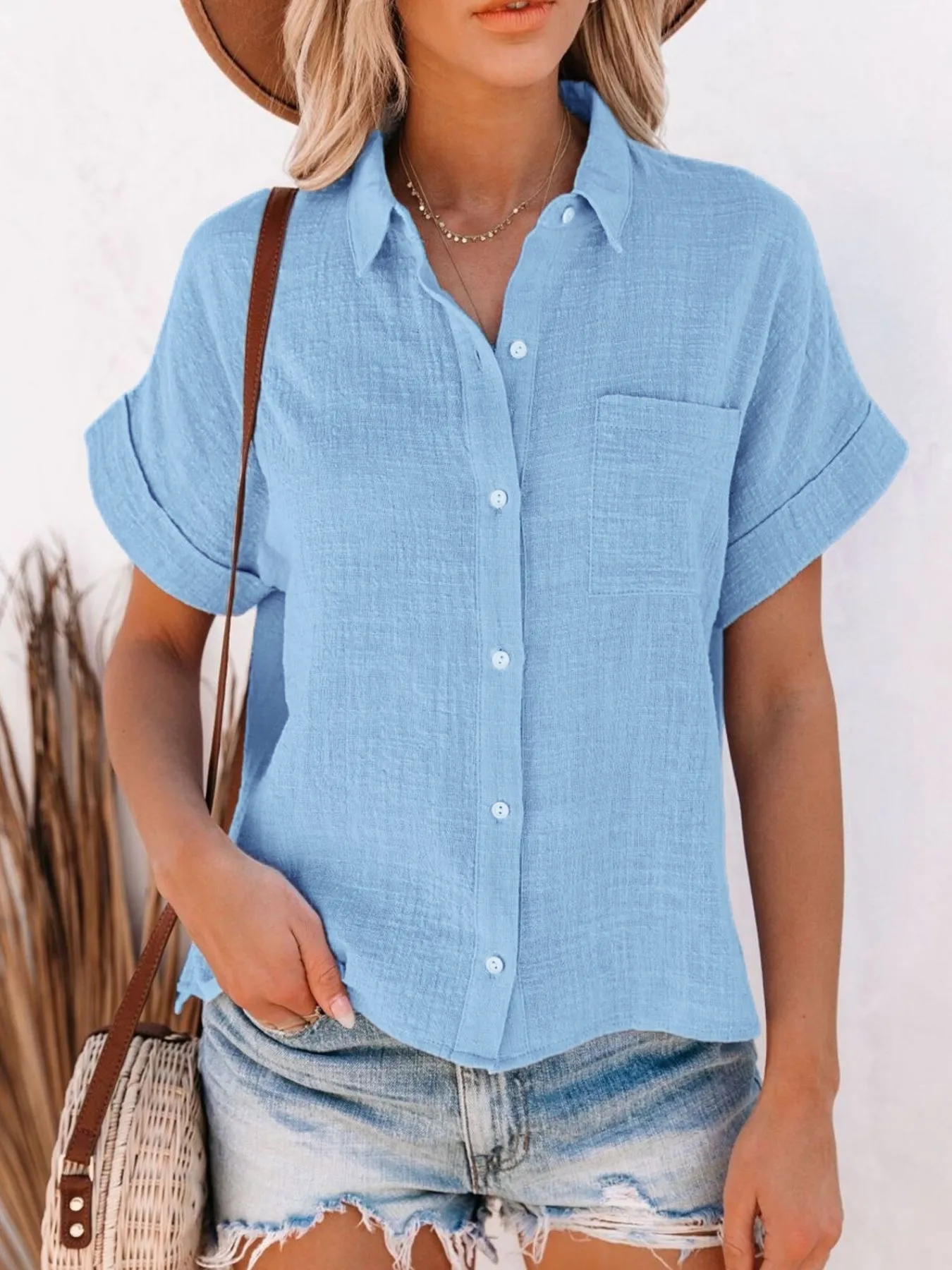 Full Size Button Up Short Sleeve Shirt Plus Size - Image 8