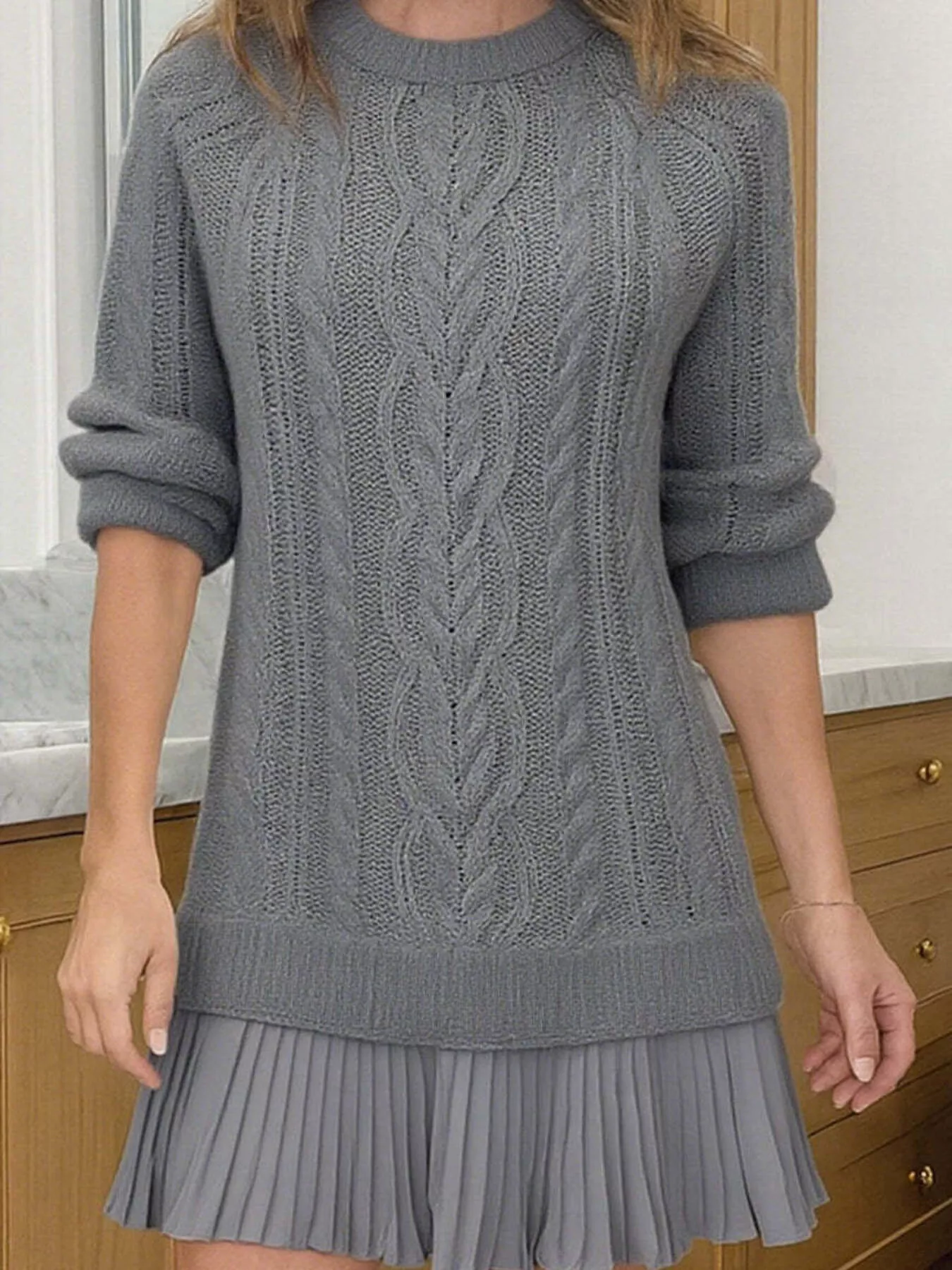 Full Size Cable-Knit Mini Sweater Dress Plus Size - Image 11