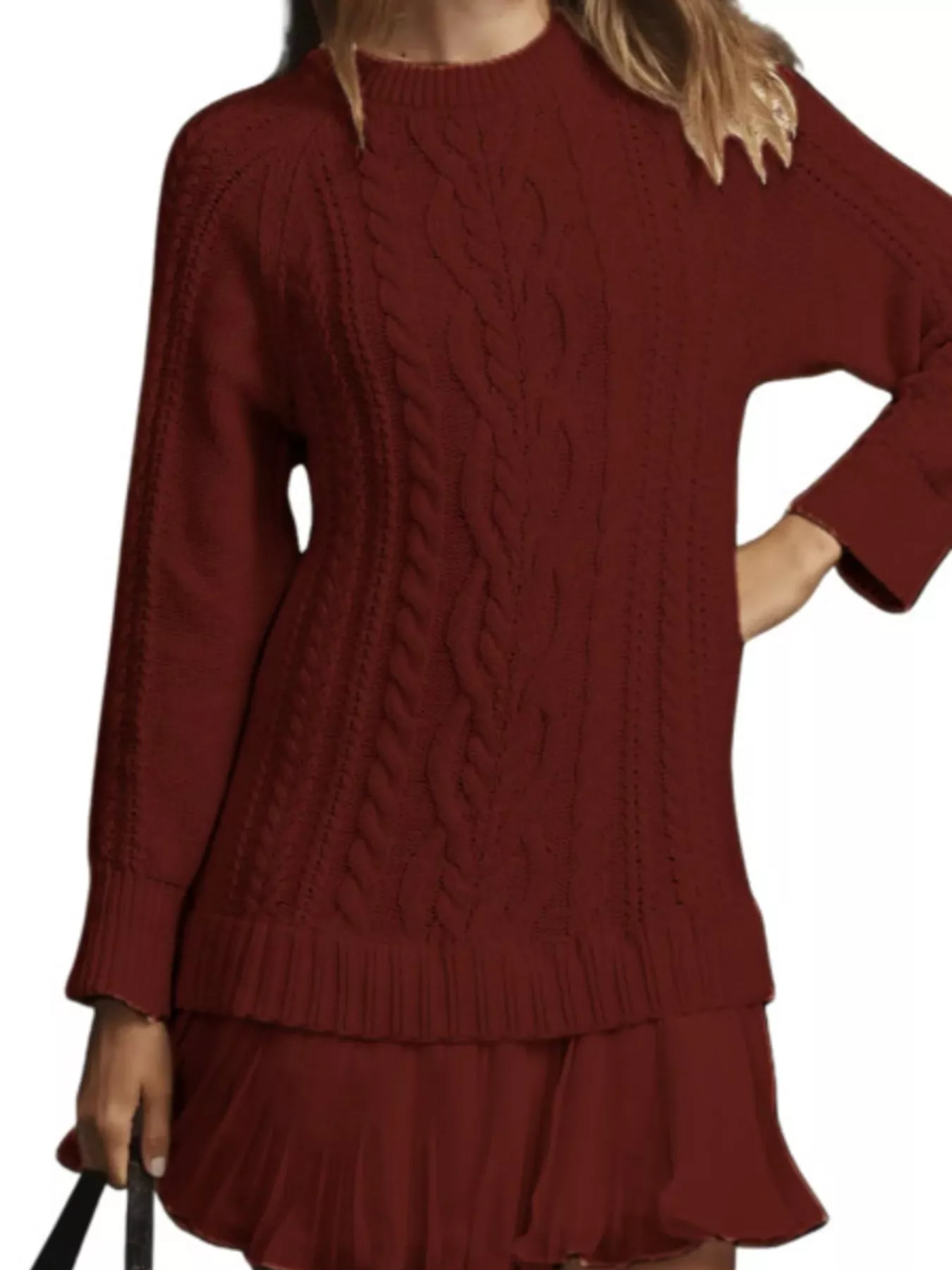 Full Size Cable-Knit Mini Sweater Dress Plus Size - Image 19