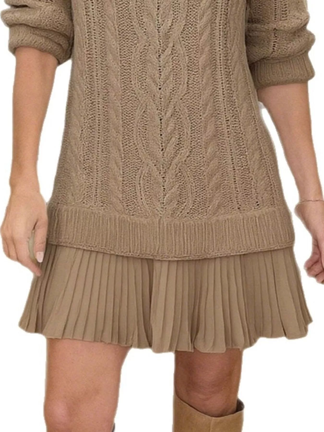 Full Size Cable-Knit Mini Sweater Dress Plus Size - Image 24