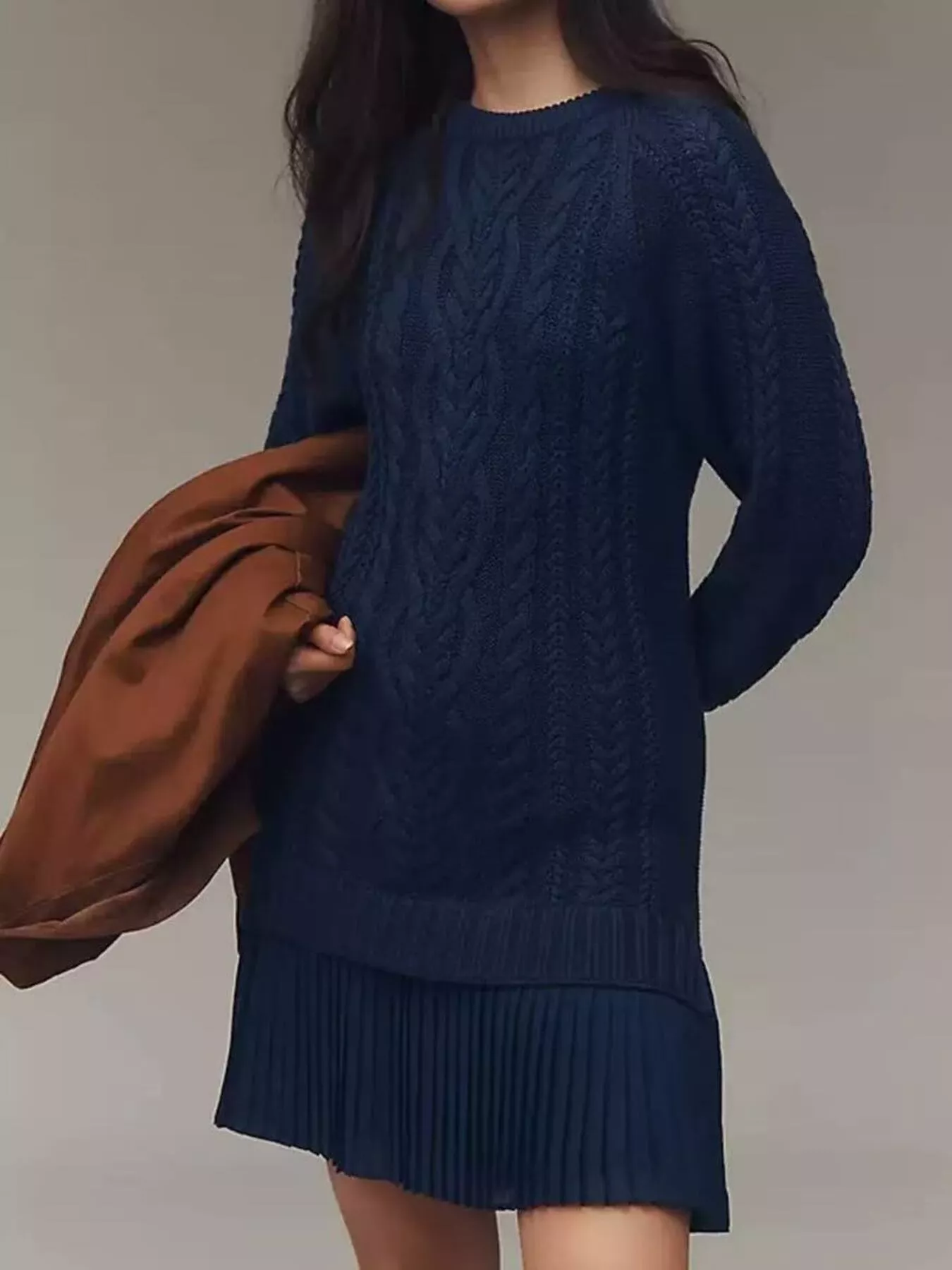 Full Size Cable-Knit Mini Sweater Dress Plus Size - Image 28