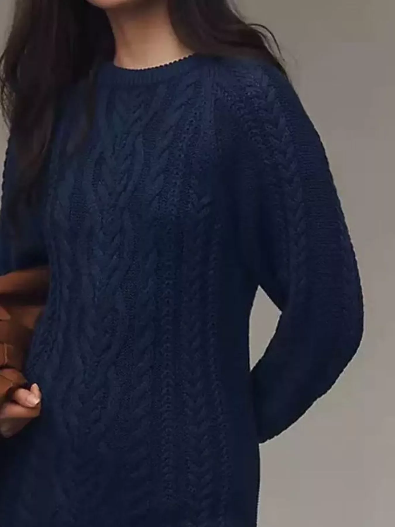 Full Size Cable-Knit Mini Sweater Dress Plus Size - Image 29