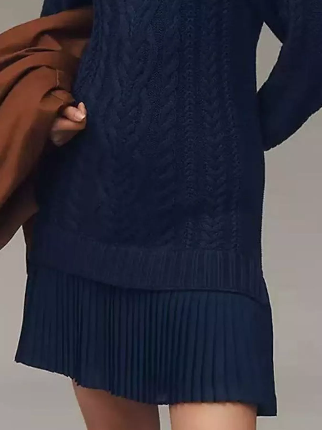 Full Size Cable-Knit Mini Sweater Dress Plus Size - Image 30