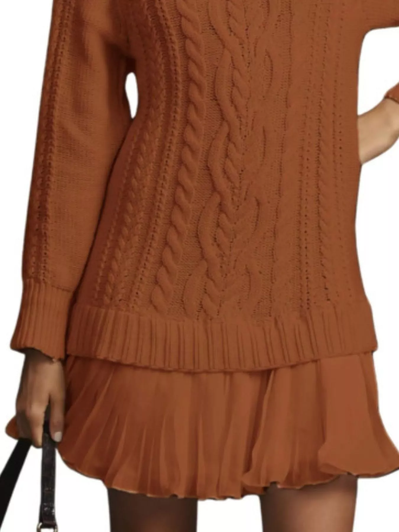 Full Size Cable-Knit Mini Sweater Dress Plus Size - Image 32