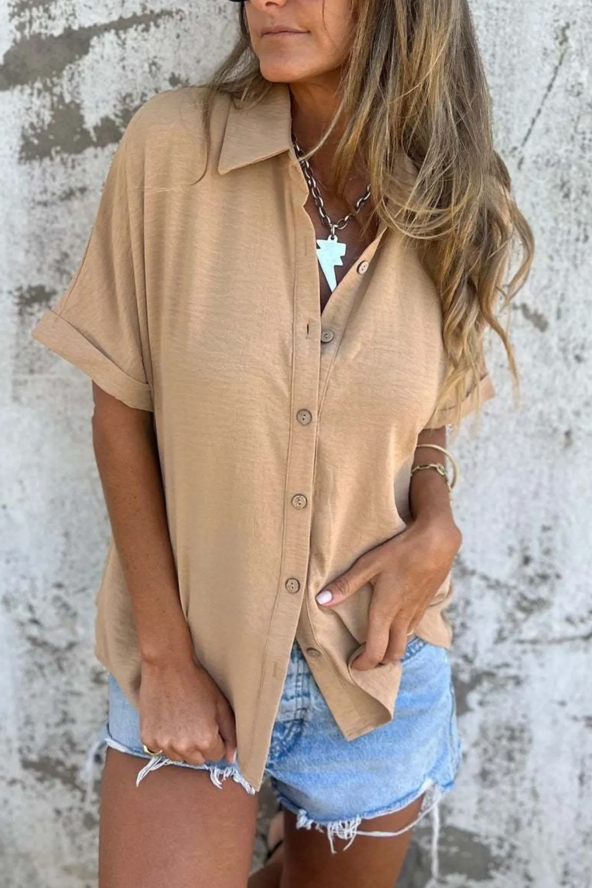 Full Size Casual Button Down Short Sleeve Loose Shirt Plus Size - Image 16