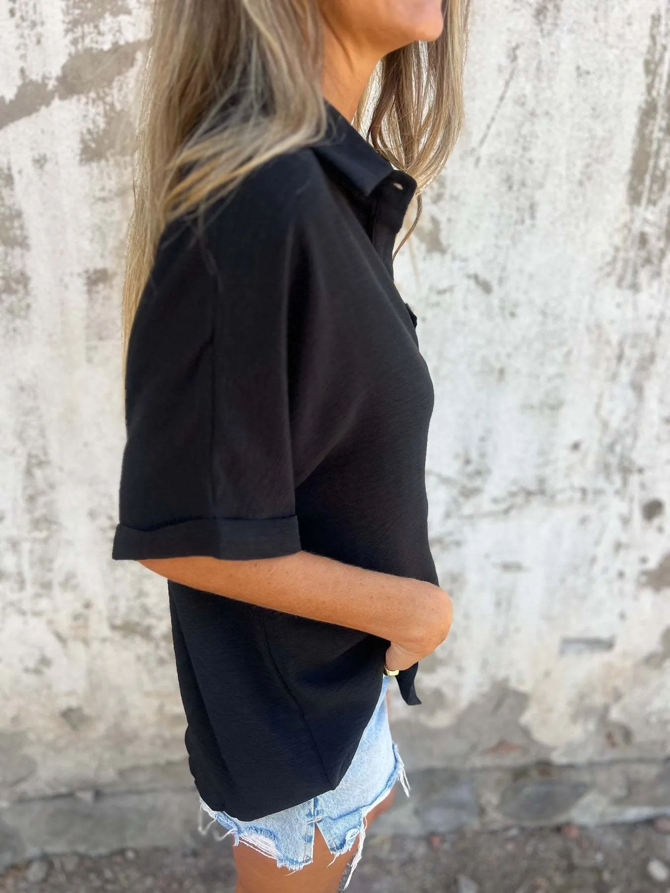 Full Size Casual Button Down Short Sleeve Loose Shirt Plus Size - Image 5