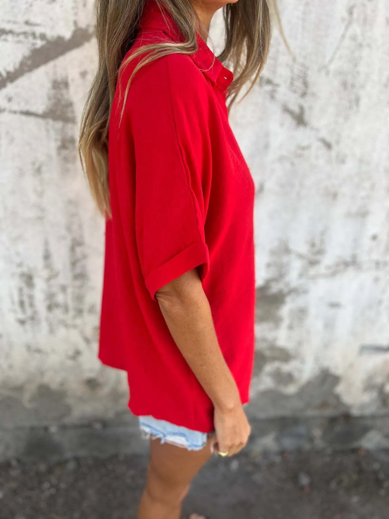 Full Size Casual Button Down Short Sleeve Loose Shirt Plus Size - Image 9