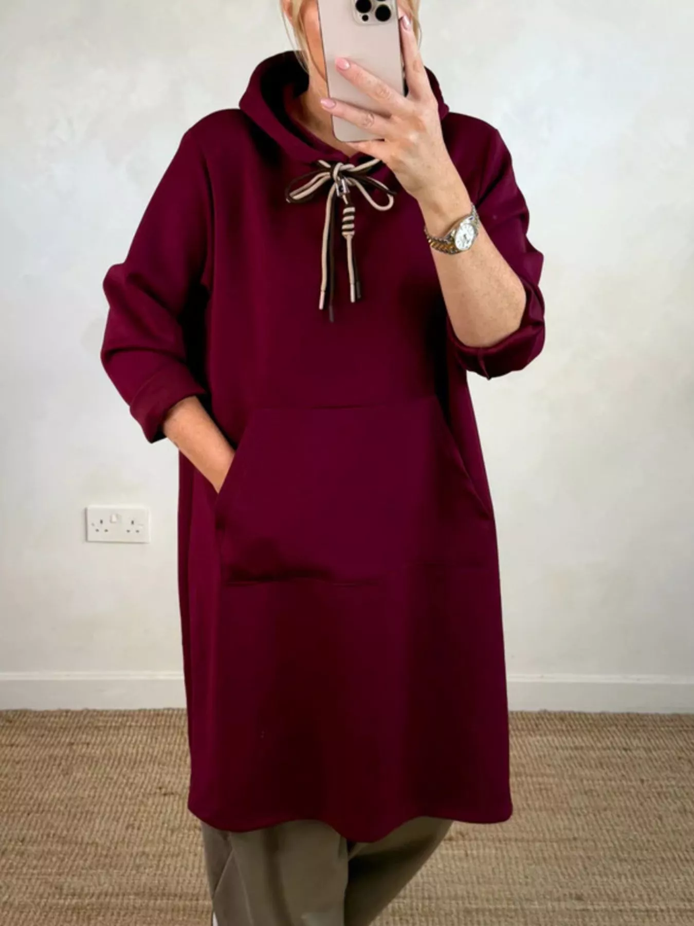 Full Size Casual Drawstring Hooded Sweatshirt Dress Plus Size - Image 6