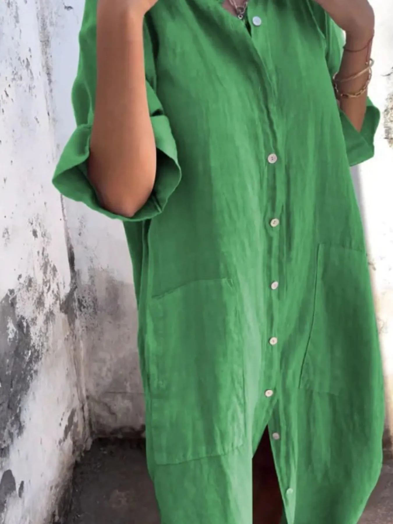 Full Size Casual Linen Button-Down Shirt Dress Plus Size - Image 11
