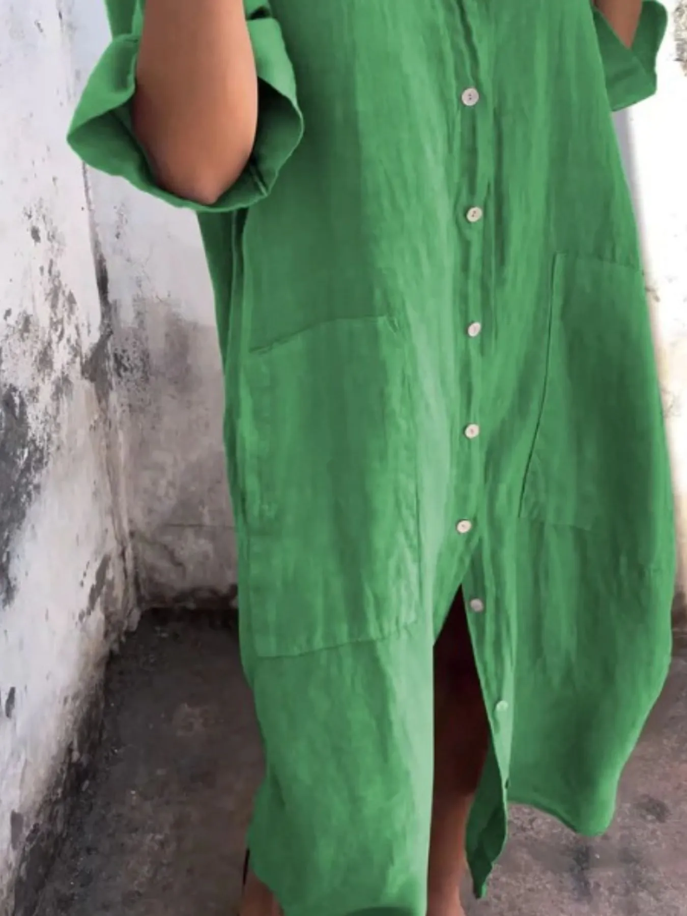 Full Size Casual Linen Button-Down Shirt Dress Plus Size - Image 12