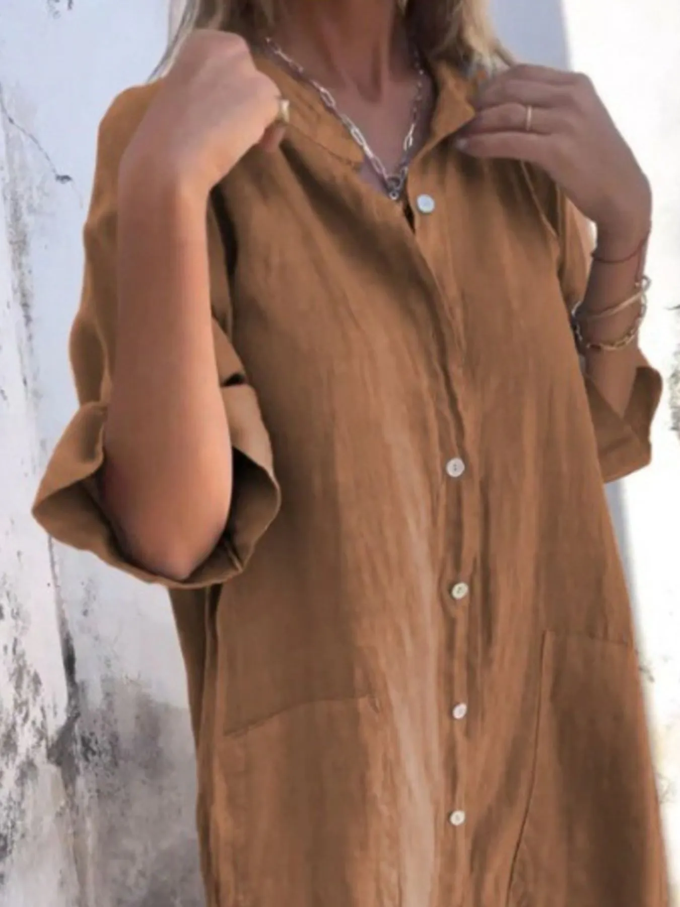 Full Size Casual Linen Button-Down Shirt Dress Plus Size - Image 13