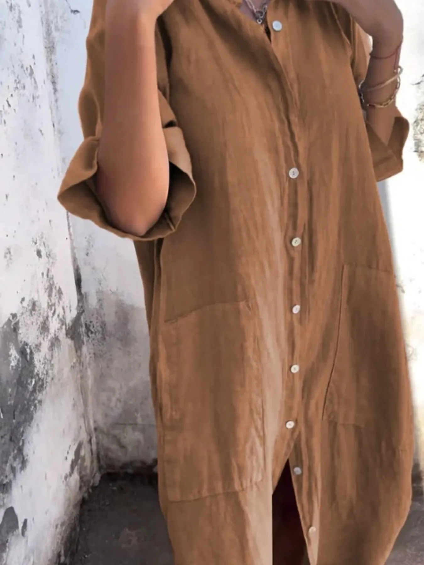 Full Size Casual Linen Button-Down Shirt Dress Plus Size - Image 14