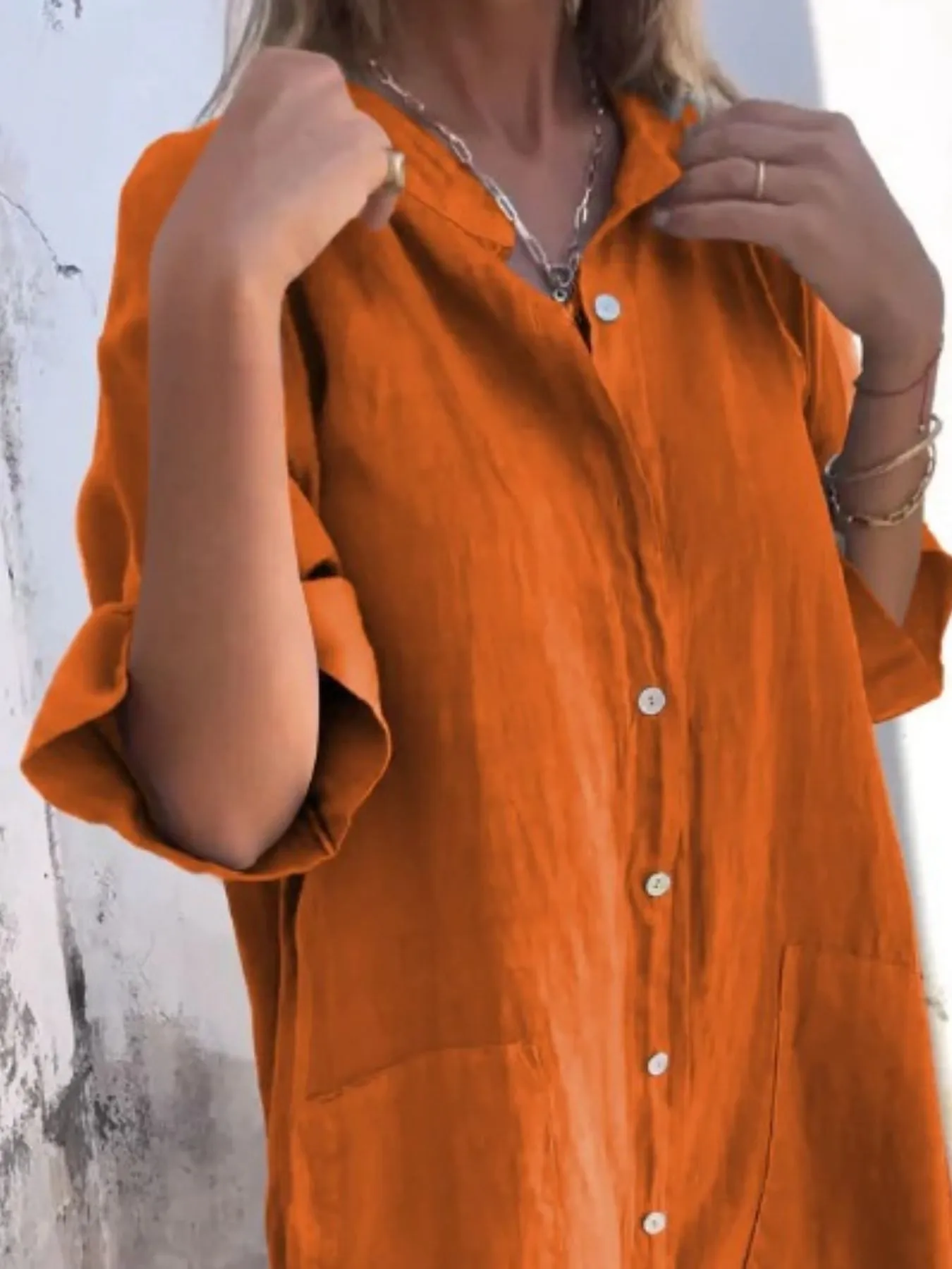 Full Size Casual Linen Button-Down Shirt Dress Plus Size - Image 16