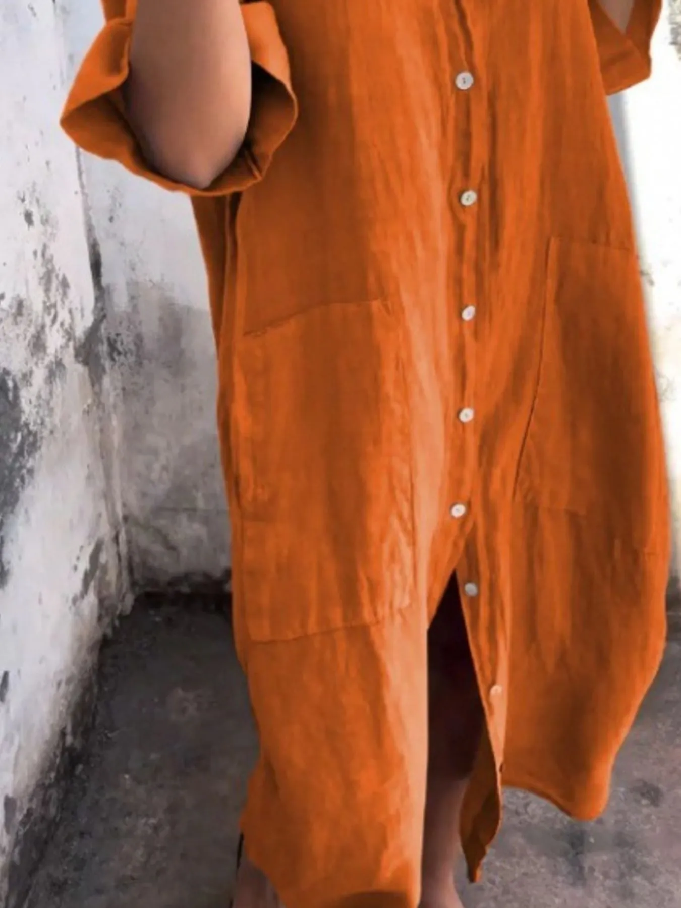 Full Size Casual Linen Button-Down Shirt Dress Plus Size - Image 17