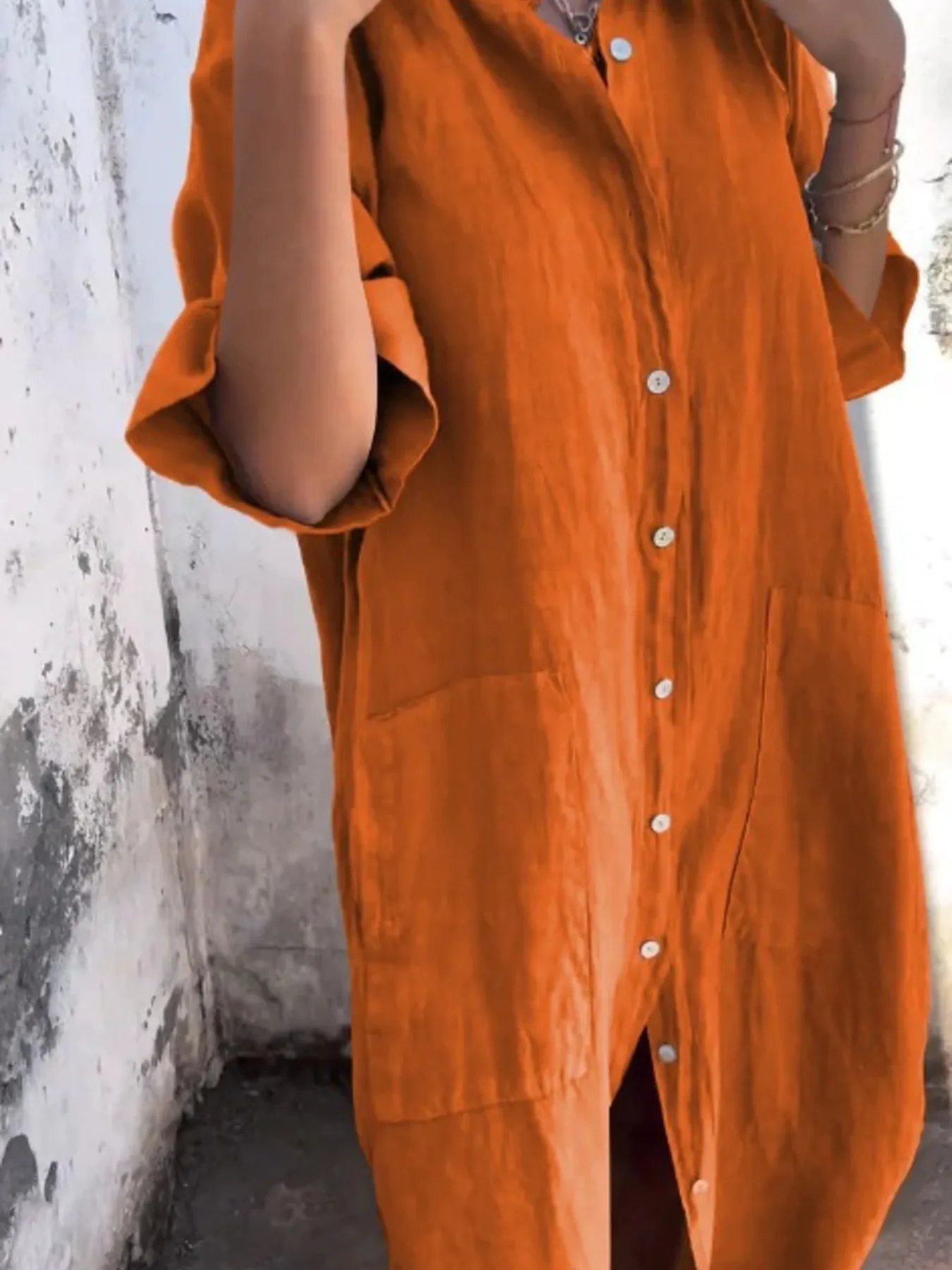 Full Size Casual Linen Button-Down Shirt Dress Plus Size - Image 18