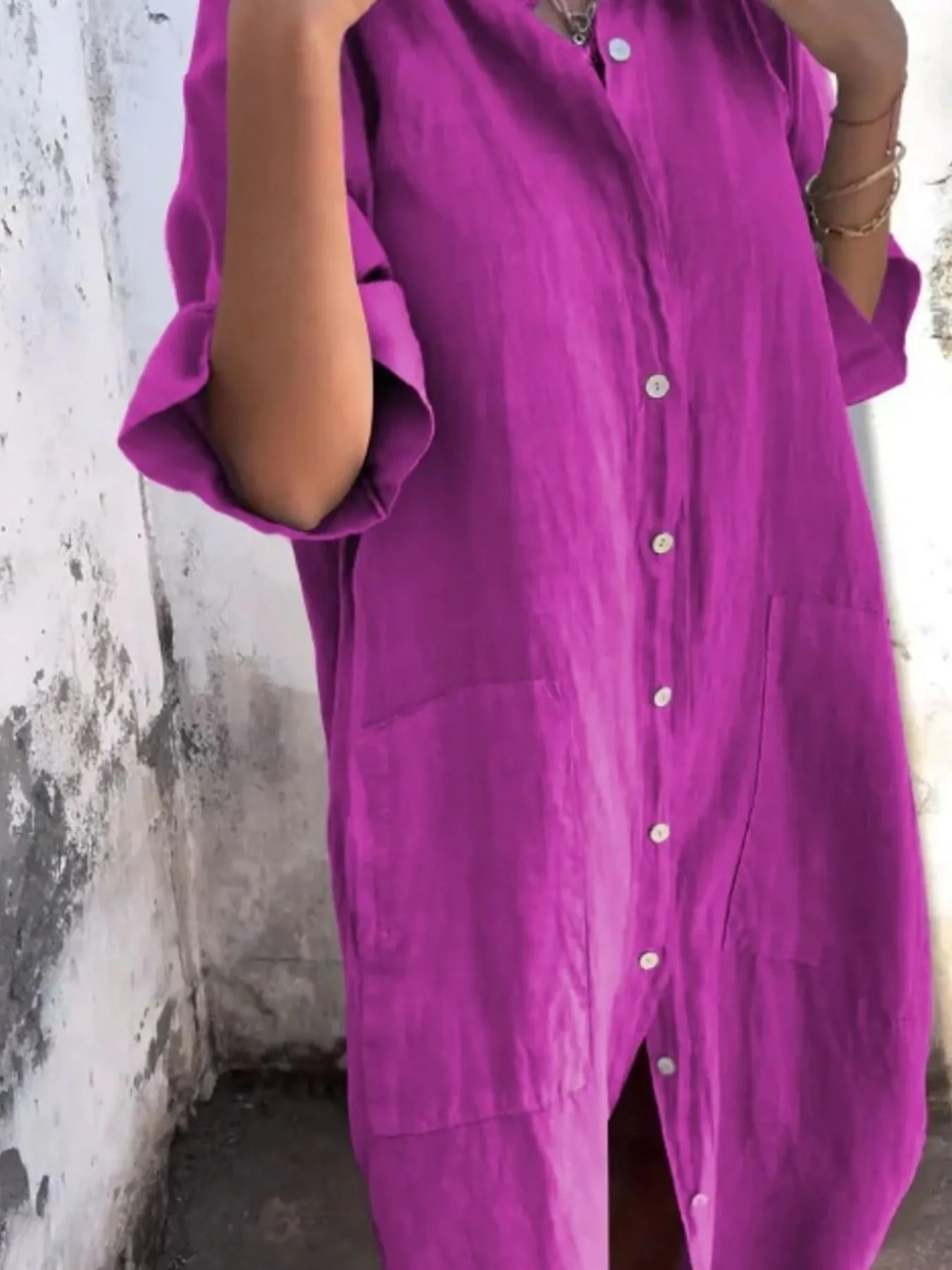 Full Size Casual Linen Button-Down Shirt Dress Plus Size - Image 19