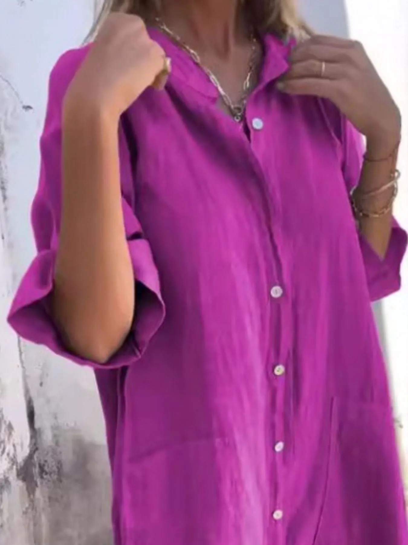 Full Size Casual Linen Button-Down Shirt Dress Plus Size - Image 20