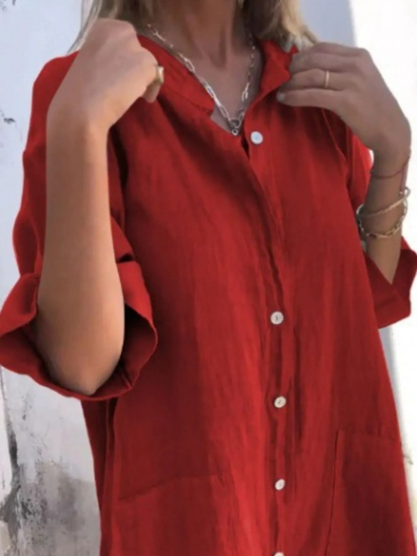 Full Size Casual Linen Button-Down Shirt Dress Plus Size - Image 23