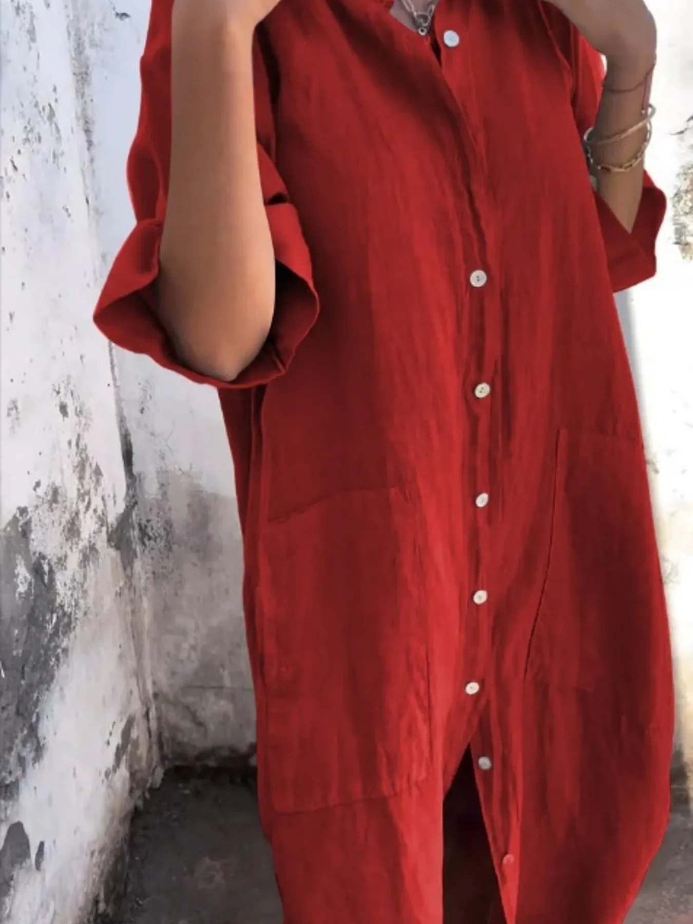 Full Size Casual Linen Button-Down Shirt Dress Plus Size - Image 24