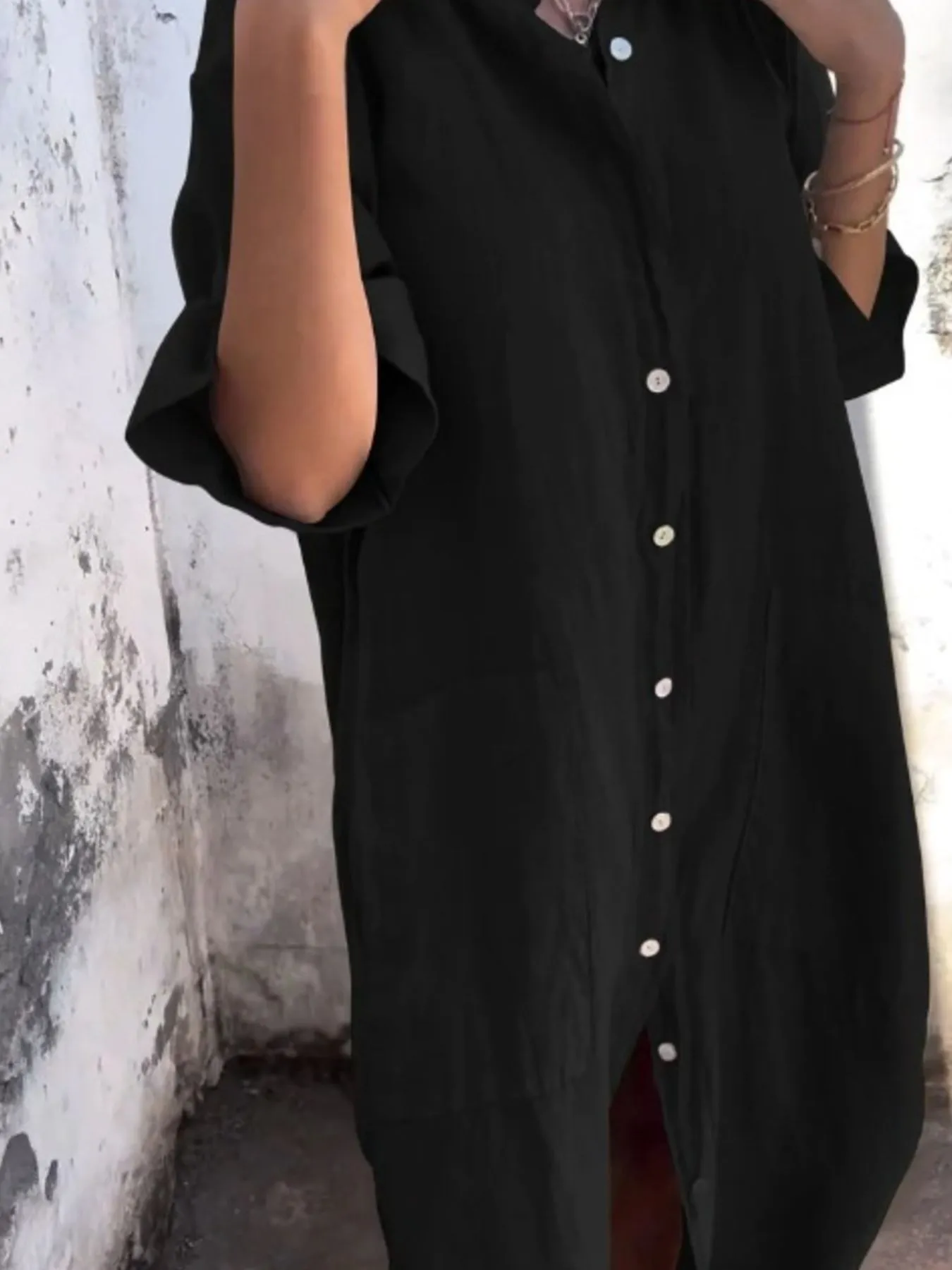 Full Size Casual Linen Button-Down Shirt Dress Plus Size - Image 6