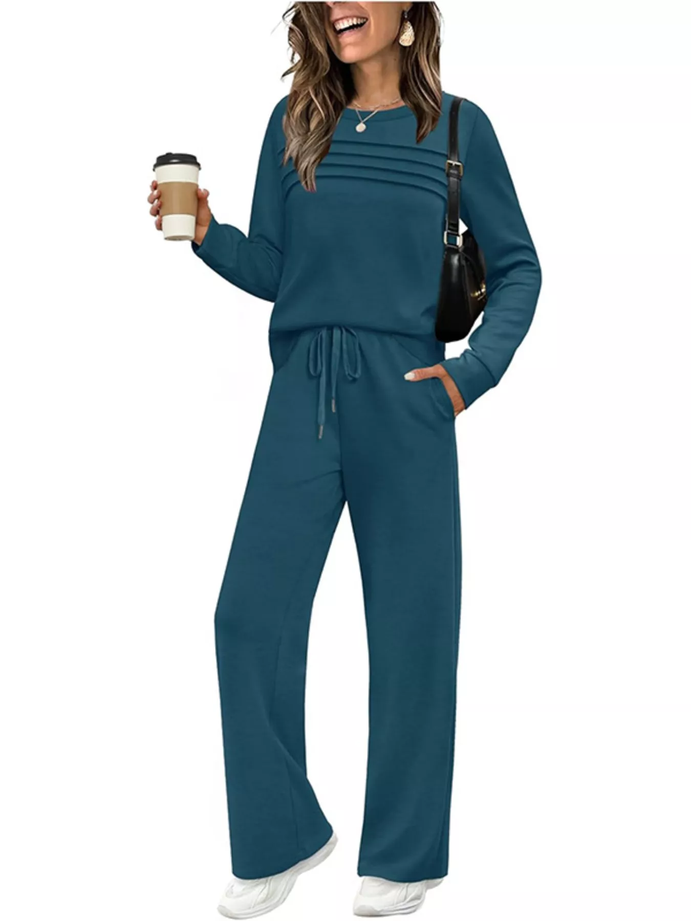 Full Size Casual Long Sleeve Top and Pants Set Plus Size - Image 26