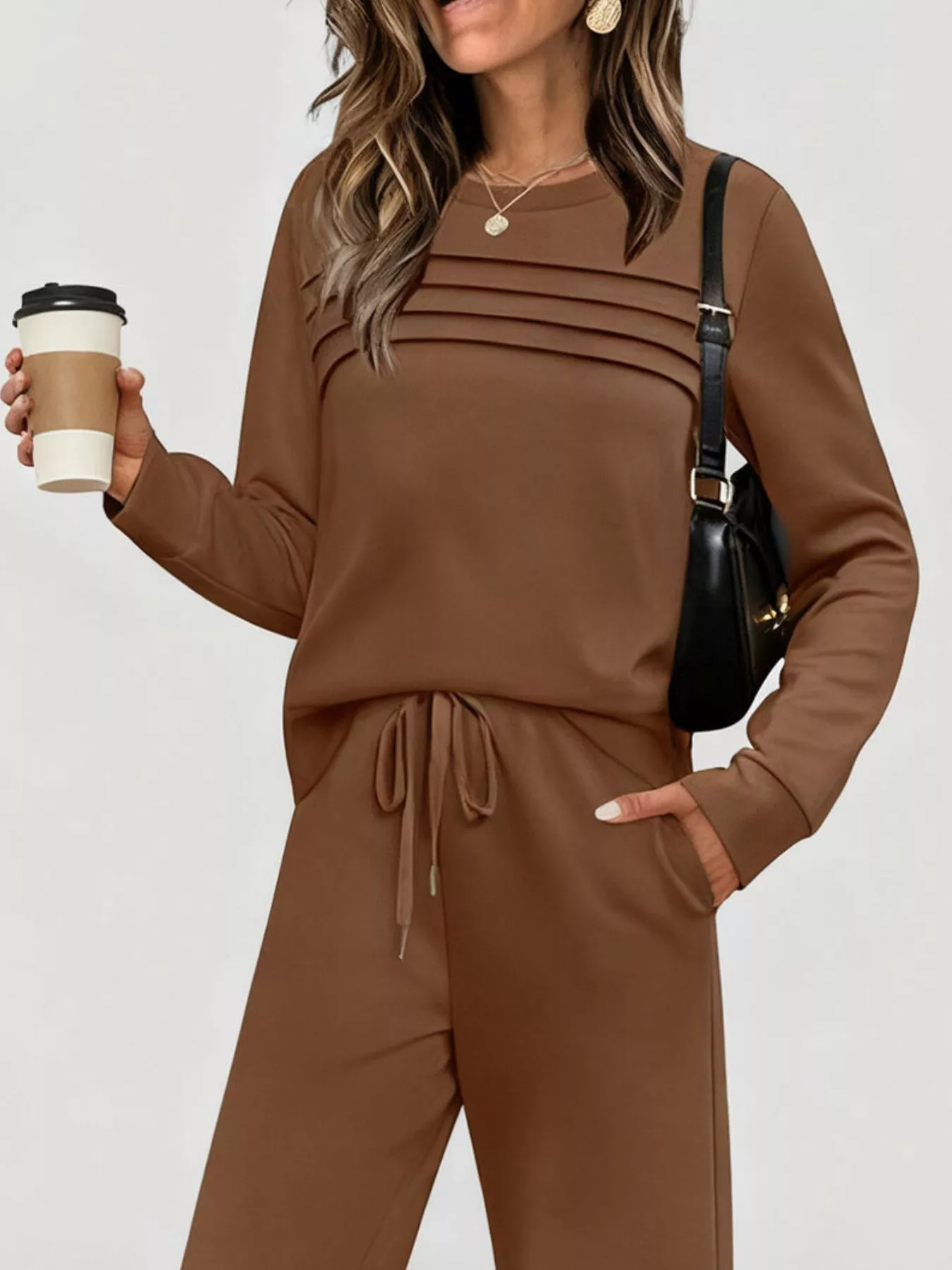 Full Size Casual Long Sleeve Top and Pants Set Plus Size - Image 4