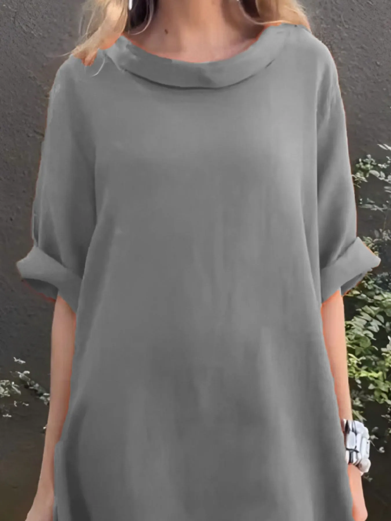Full Size Casual Loose Fit Round Neck Midi Dress Plus Size - Image 8