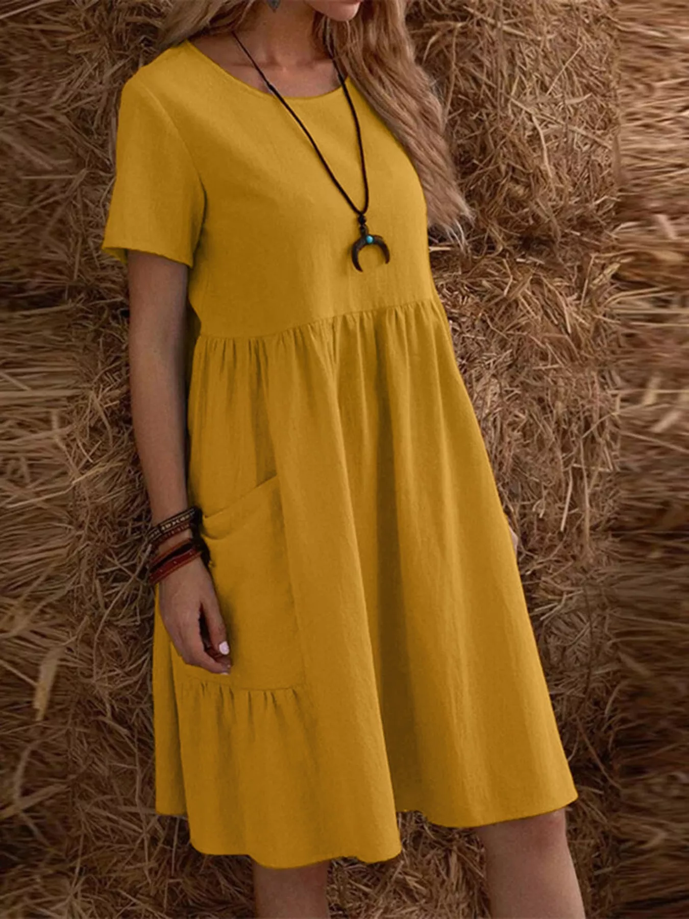 Full Size Casual Loose Fit Tiered Ruffle Hem Dress Plus Size - Image 11