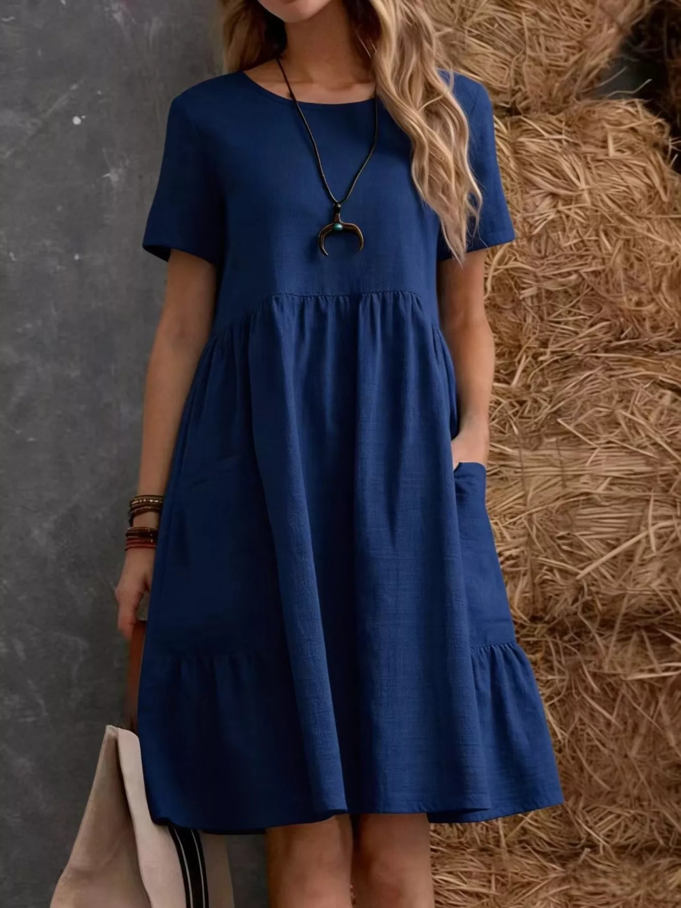 Full Size Casual Loose Fit Tiered Ruffle Hem Dress Plus Size - Image 12