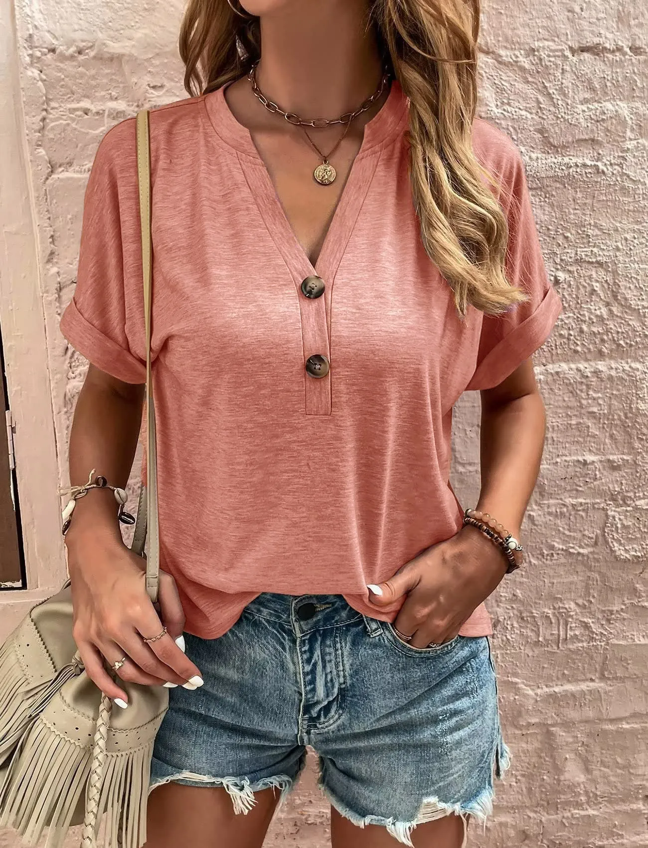 Full Size Casual Notched Short Sleeve Blouse Plus Size - Image 8