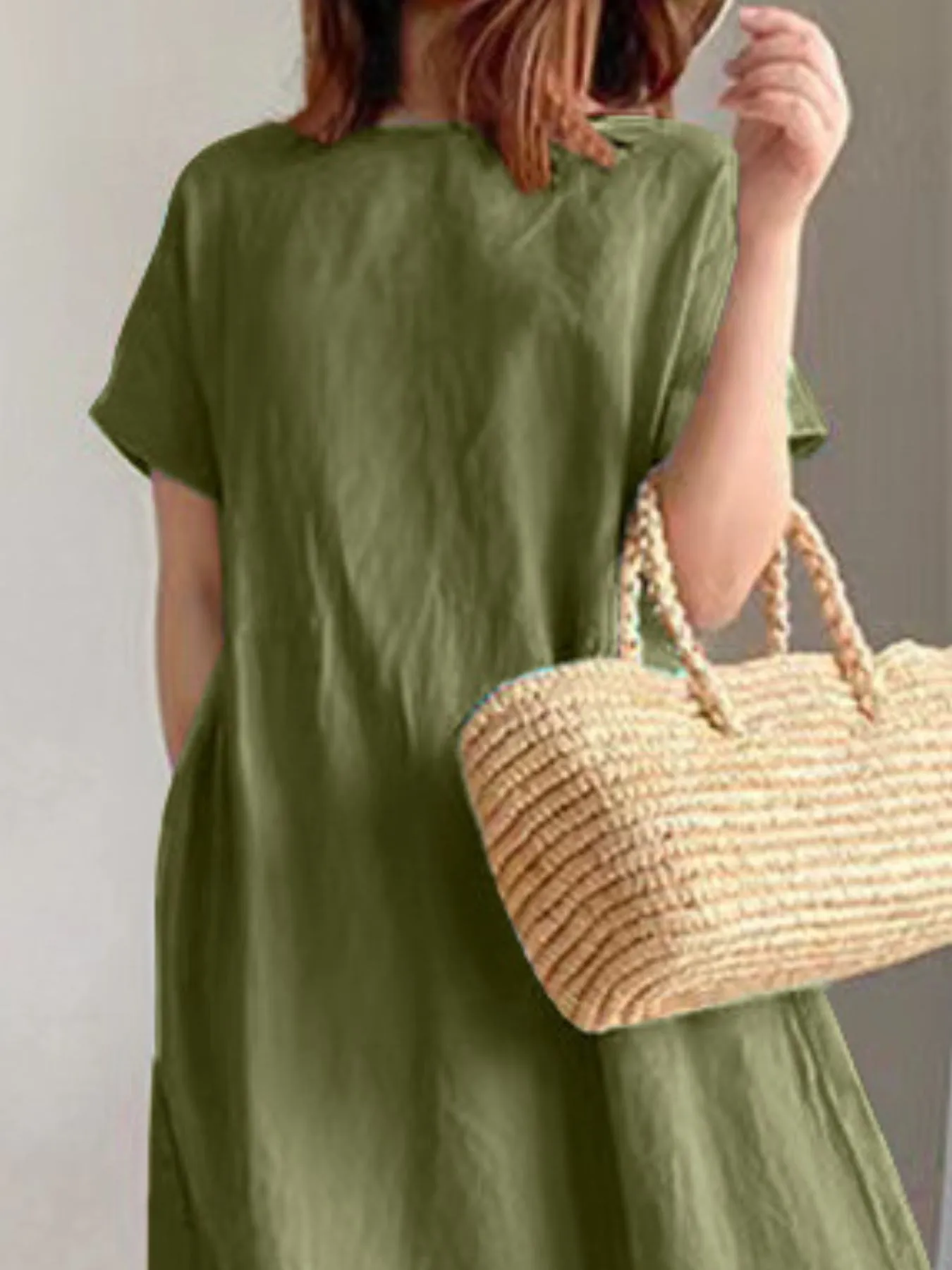 Full Size Casual Round Neck Midi Dress Plus Size - Image 18
