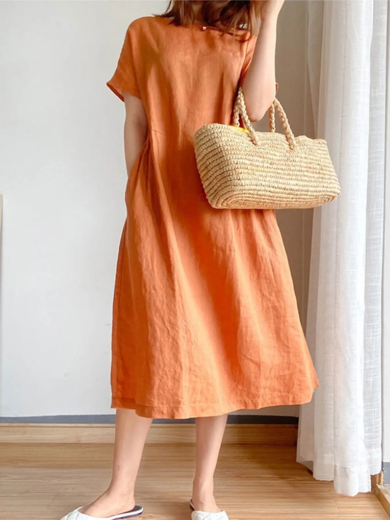 Full Size Casual Round Neck Midi Dress Plus Size - Image 3