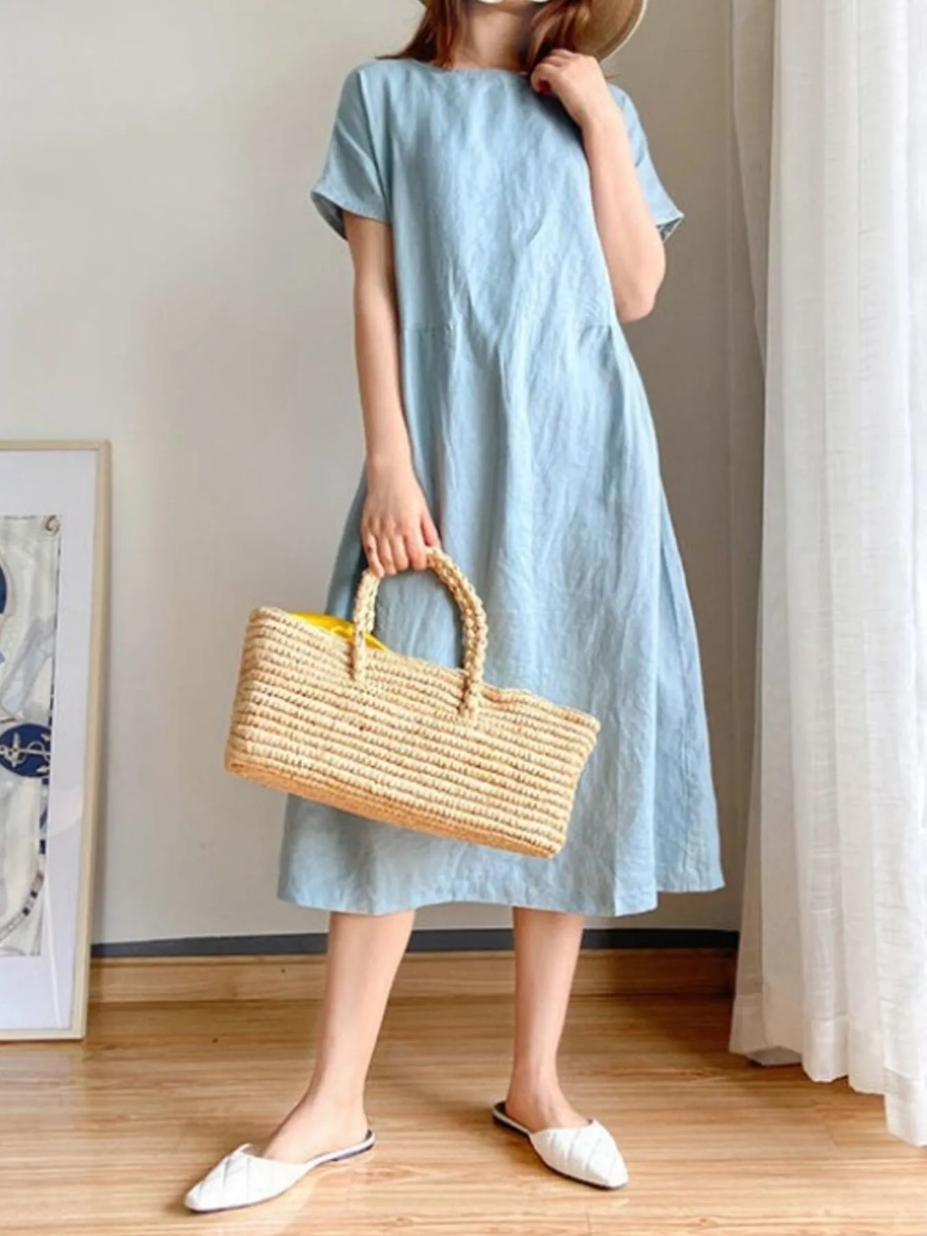 Full Size Casual Round Neck Midi Dress Plus Size - Image 7