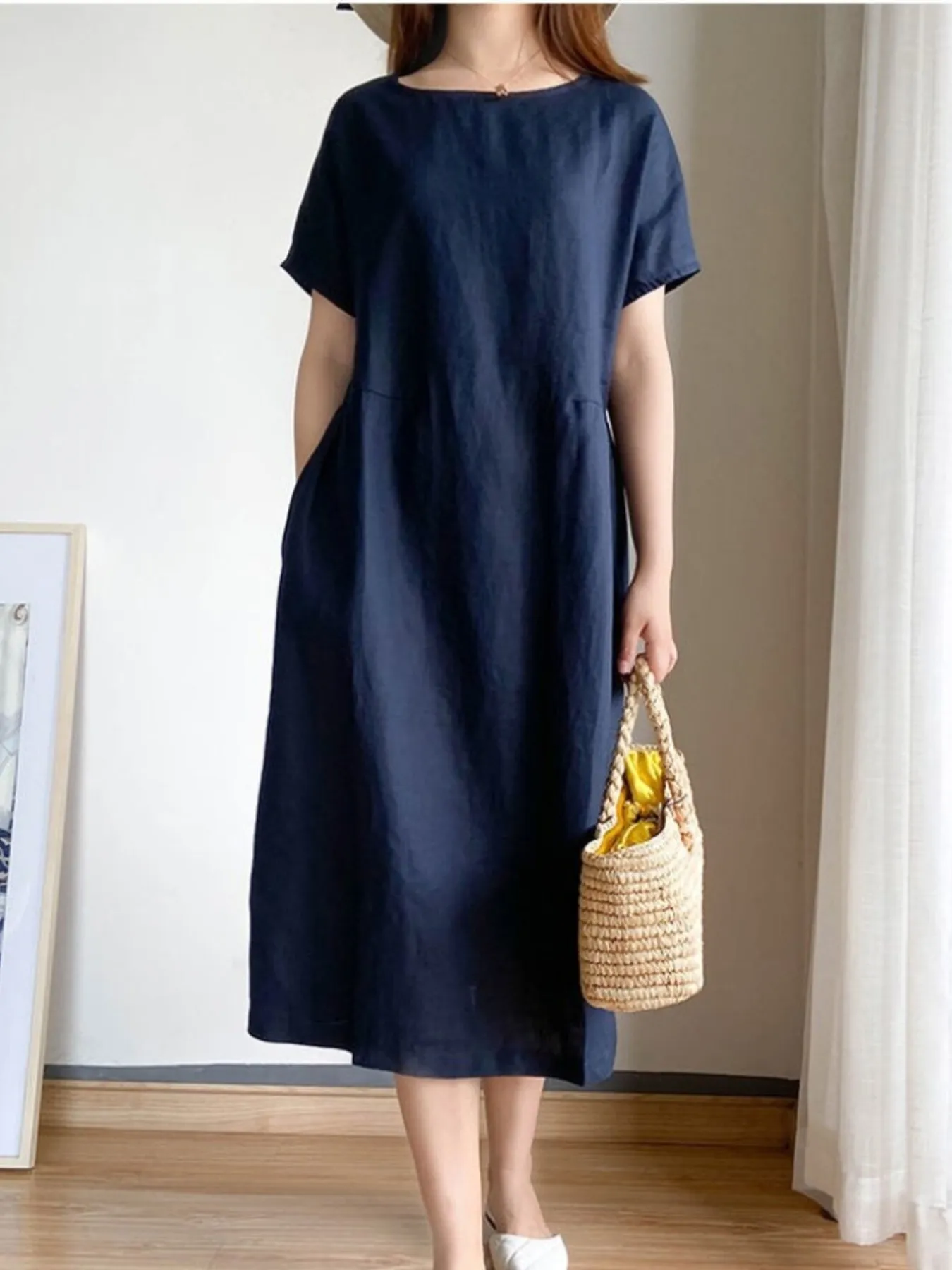 Full Size Casual Round Neck Midi Dress Plus Size - Image 9