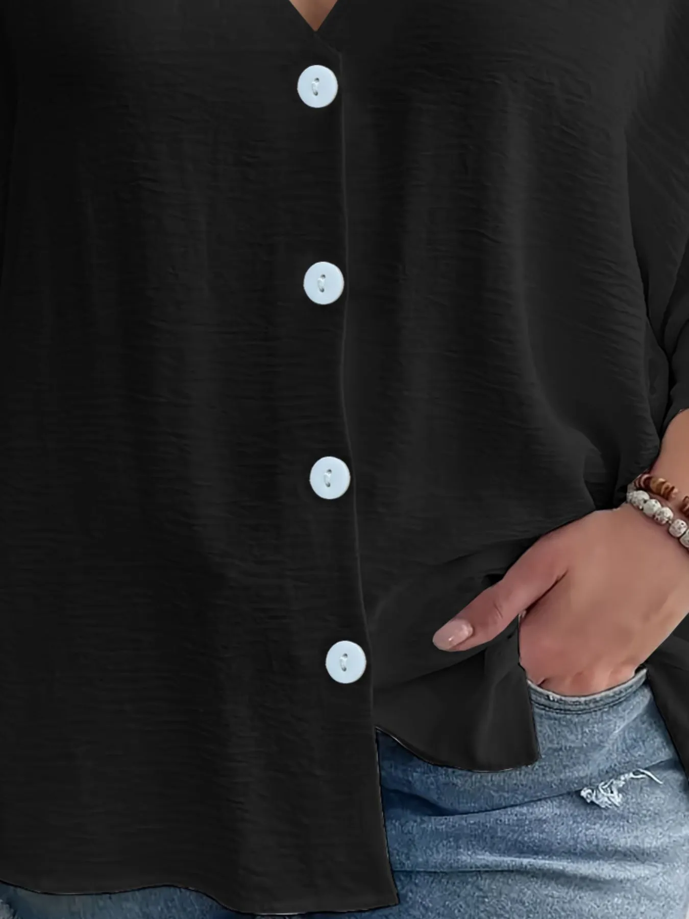 Full Size Casual V-Neck Button Down Relaxed Fit Blouse Plus Size - Image 12