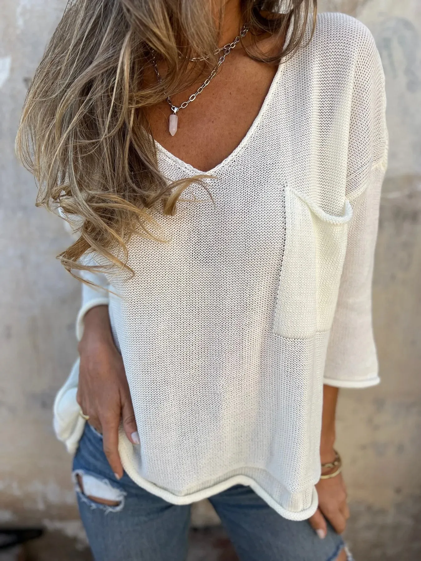 Full Size Casual V-Neck Knit Sweater Plus Size - Image 8