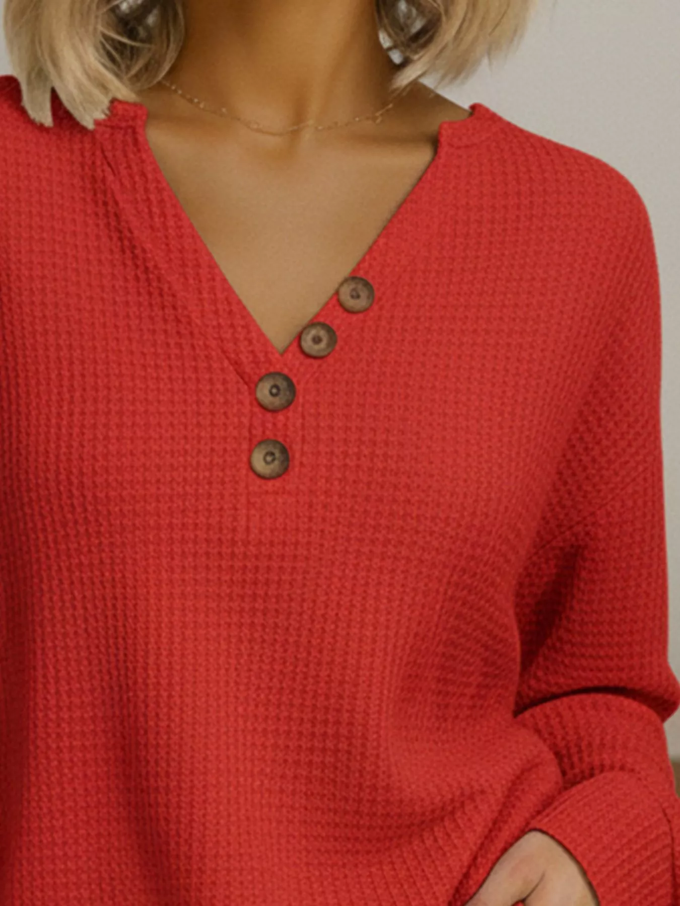Full Size Casual Waffle Knit Long Sleeve T-Shirt Plus Size - Image 11