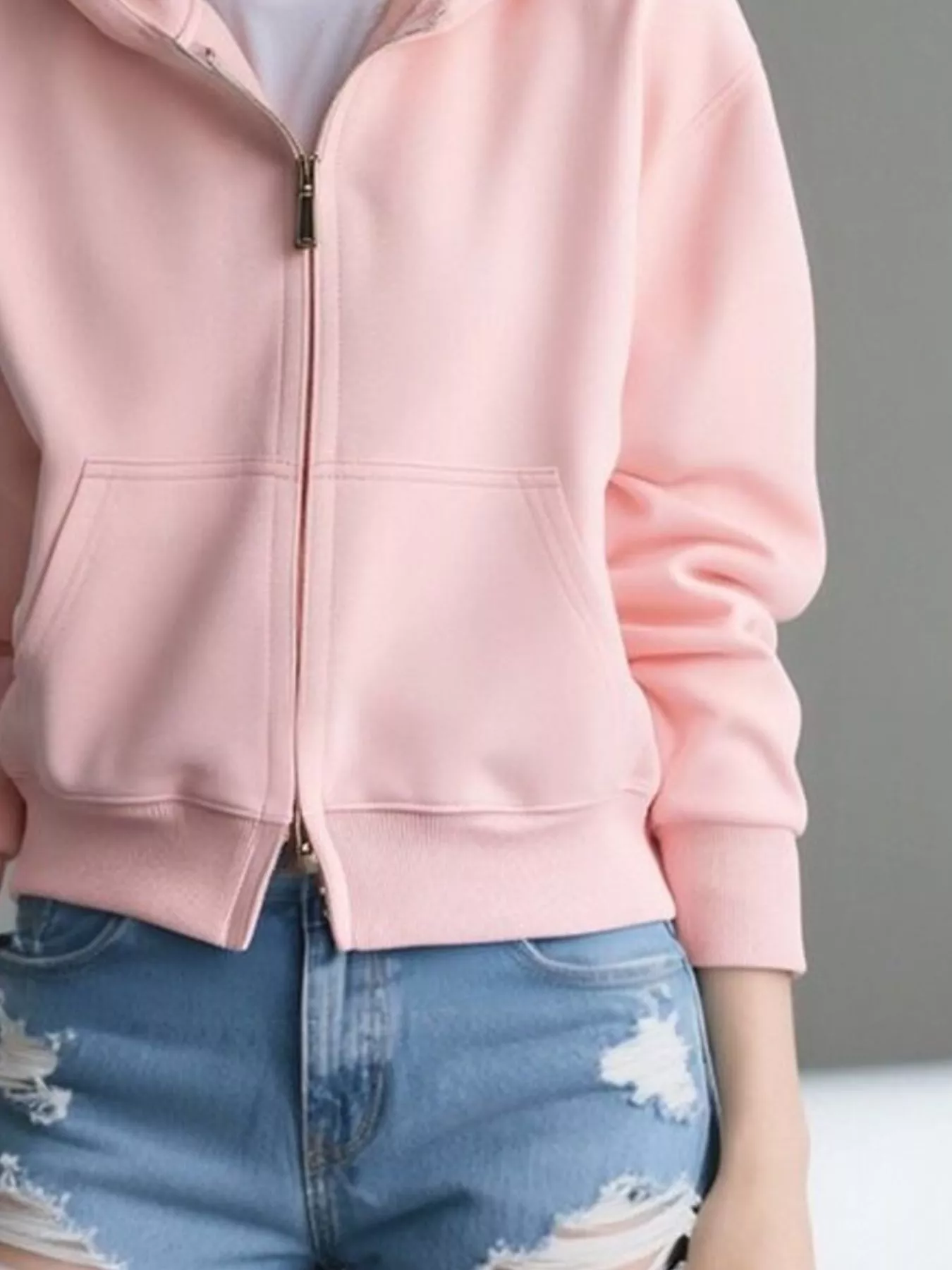 Full Size Casual Zip-Up Long Sleeve Hoodie Plus Size - Image 2