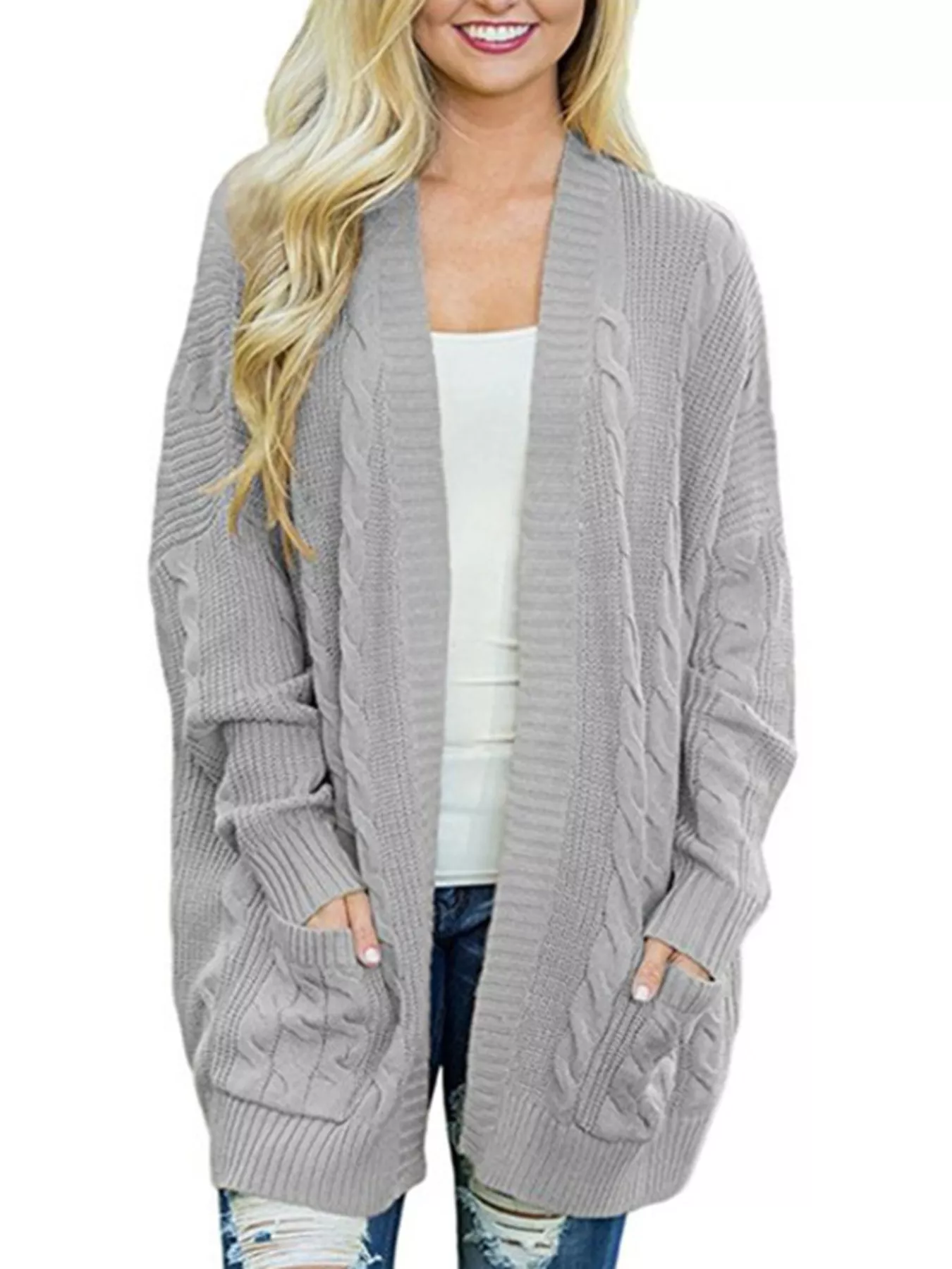 Full Size Chunky Knit Open Front Cardigan Plus Size - Image 11