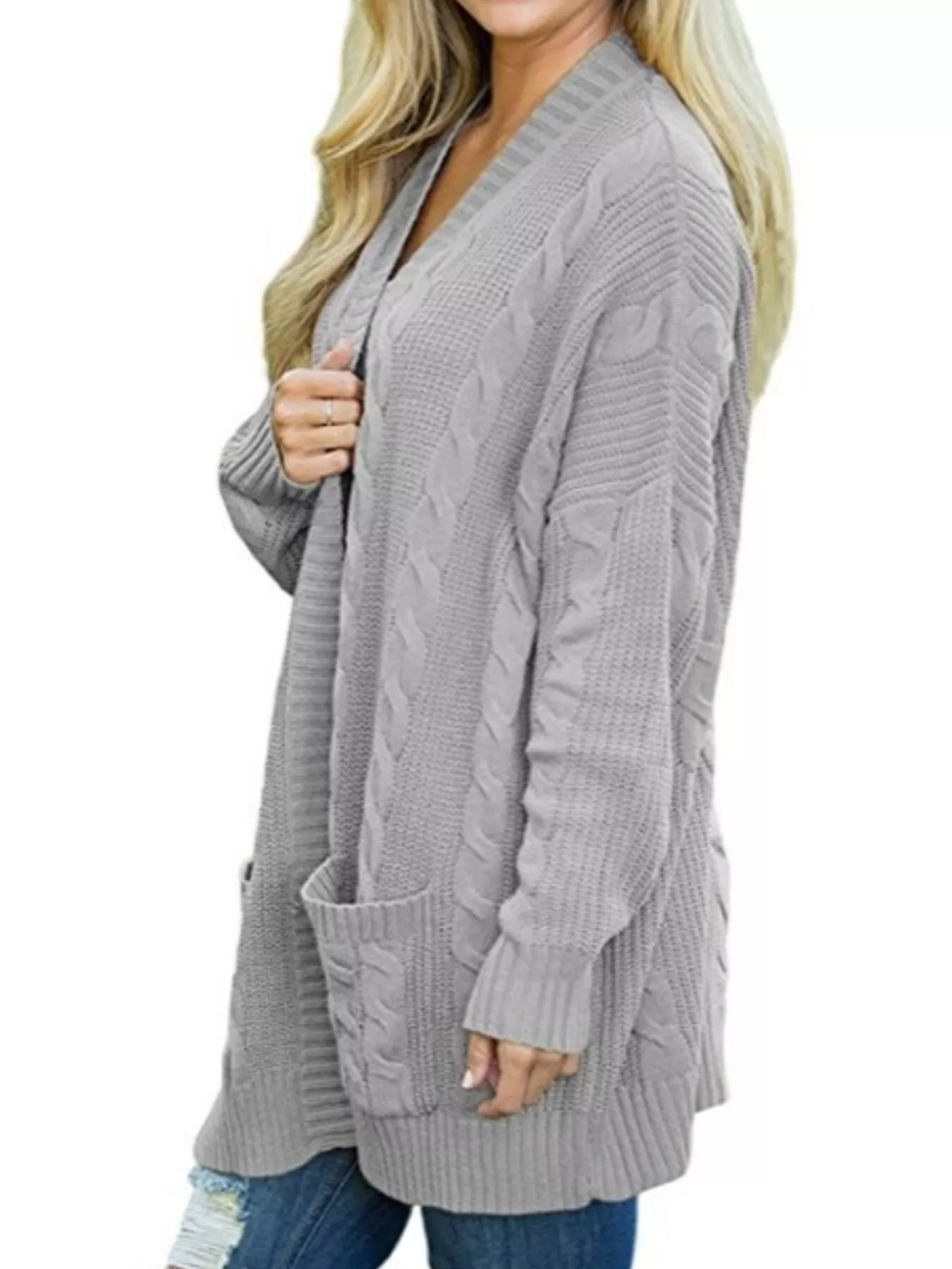 Full Size Chunky Knit Open Front Cardigan Plus Size - Image 12