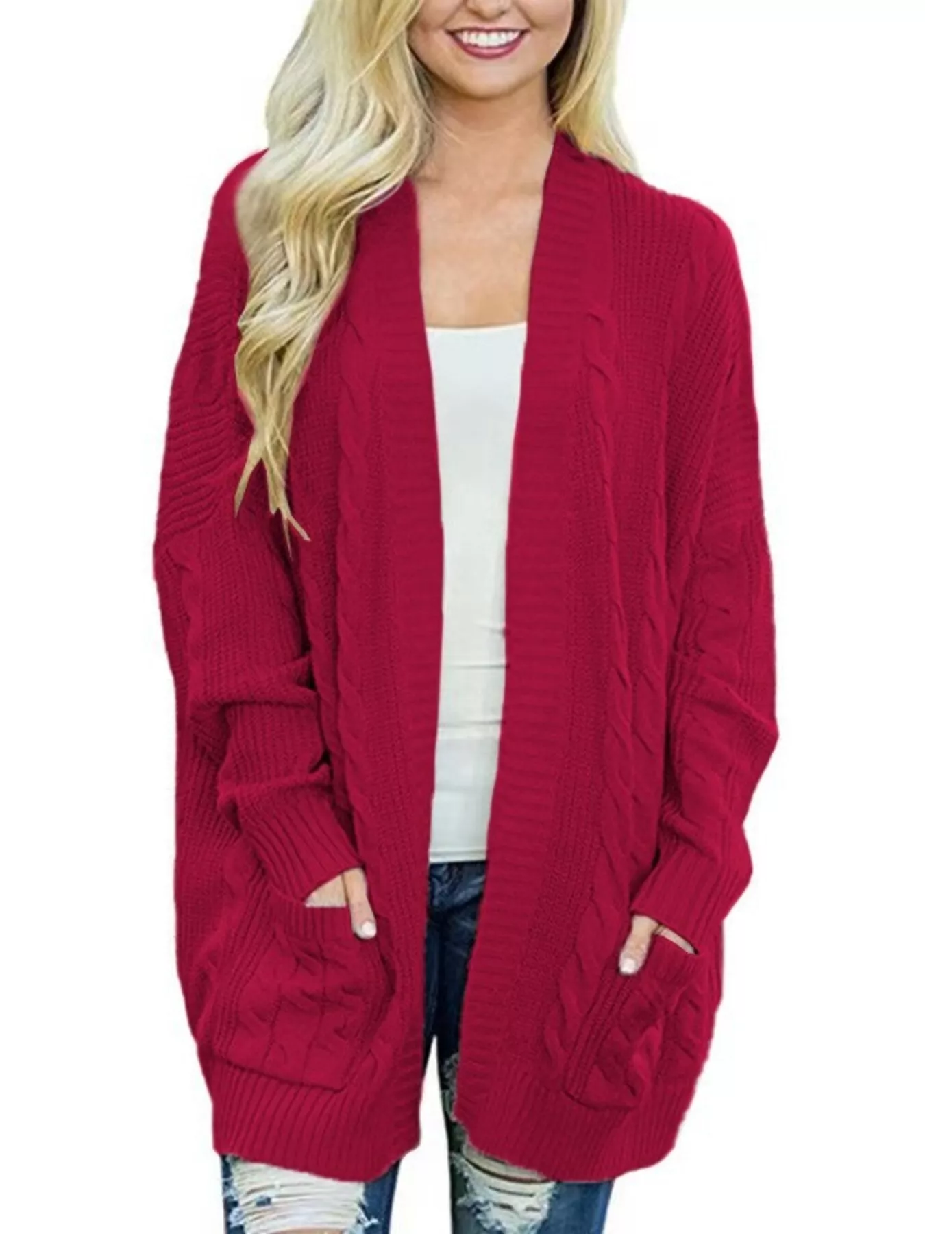 Full Size Chunky Knit Open Front Cardigan Plus Size - Image 15