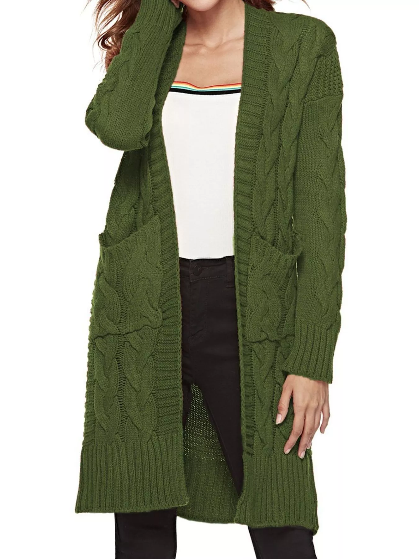 Full Size Chunky Knit Open Front Cardigan Plus Size - Image 10